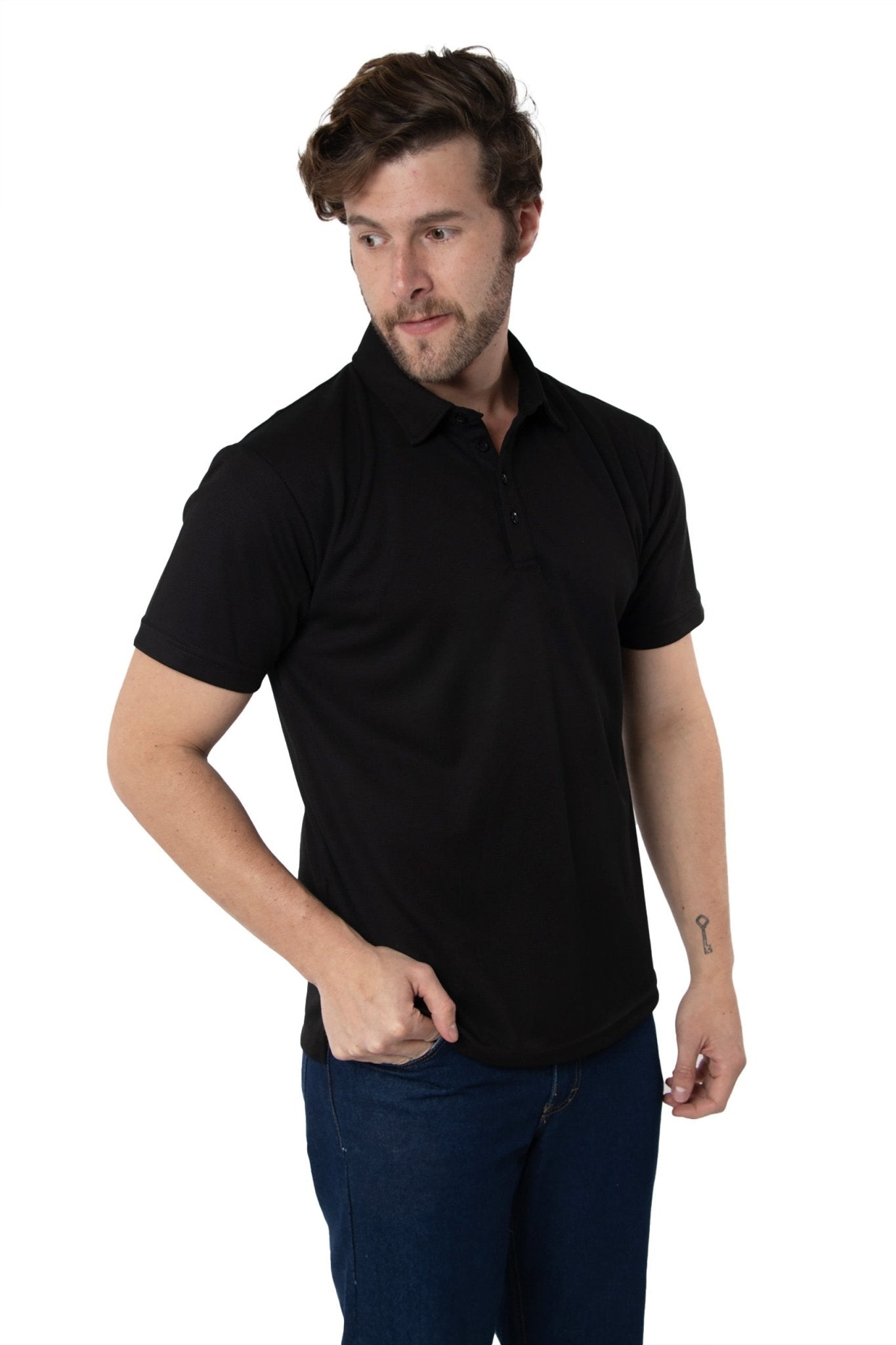 PLAYERA TIPO POLO DRY FIT PAMPLONA HOMBRE SUSTENTABLE #Color_Negro