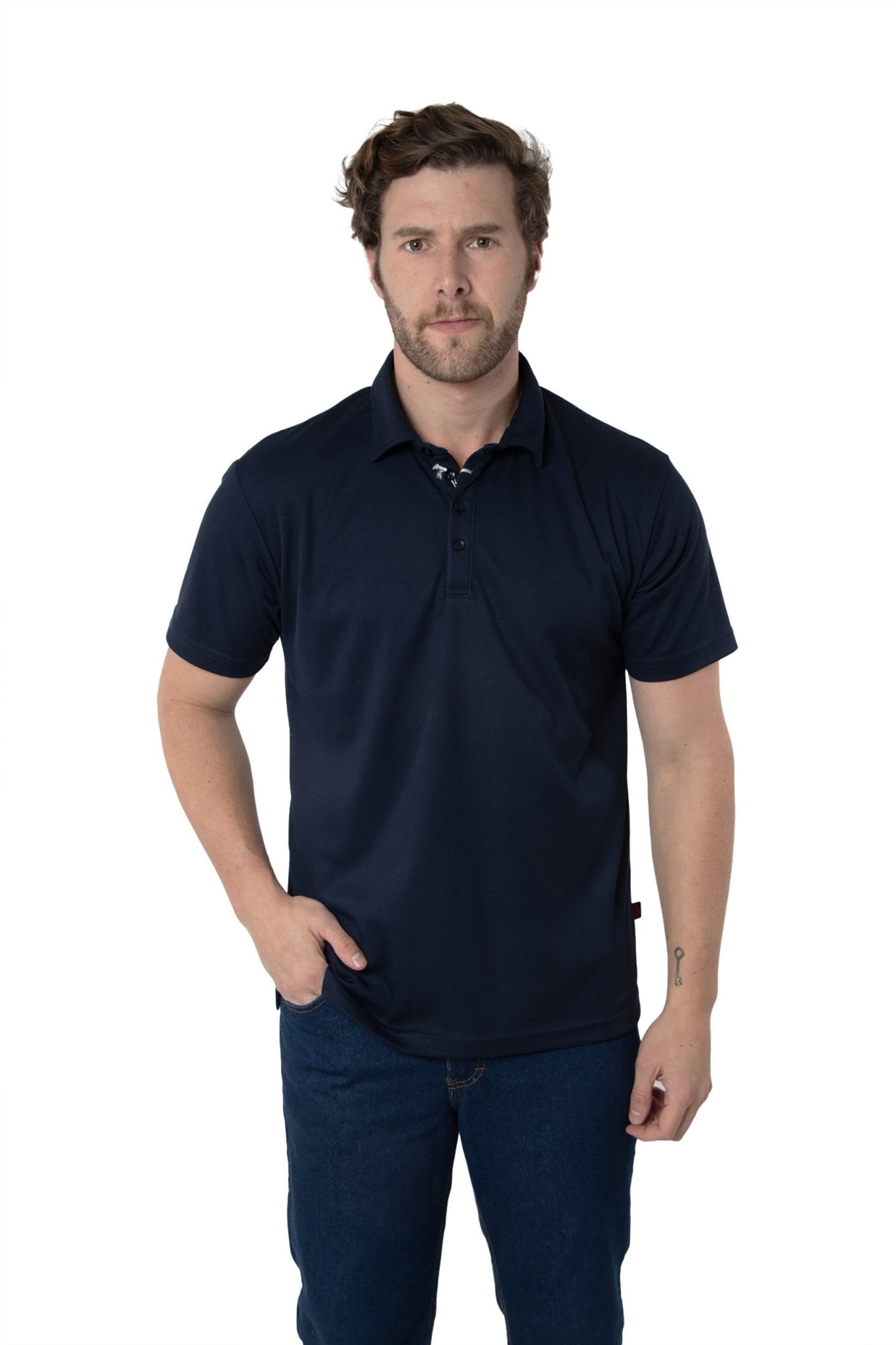 PLAYERA TIPO POLO DRY FIT PAMPLONA HOMBRE SUSTENTABLE #Color_Azul Marino