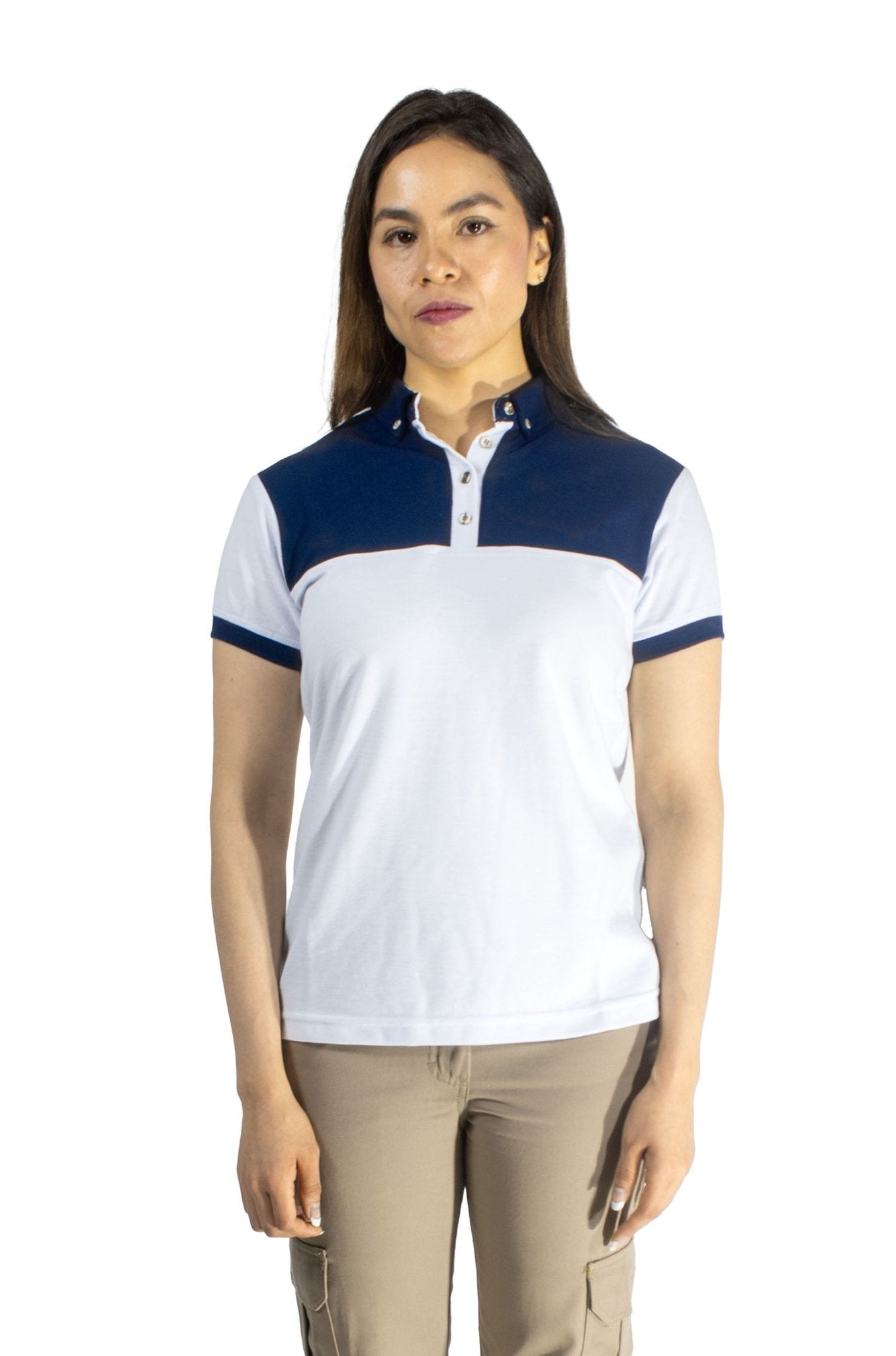 PLAYERA TIPO POLO LISBOA MUJER
#Color_Blanco / Azul