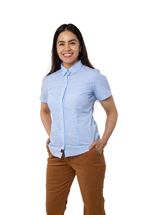 CAMISA SLIM FIT MANGA CORTA MÚNICH MUJER #Color_Blanco / Azul