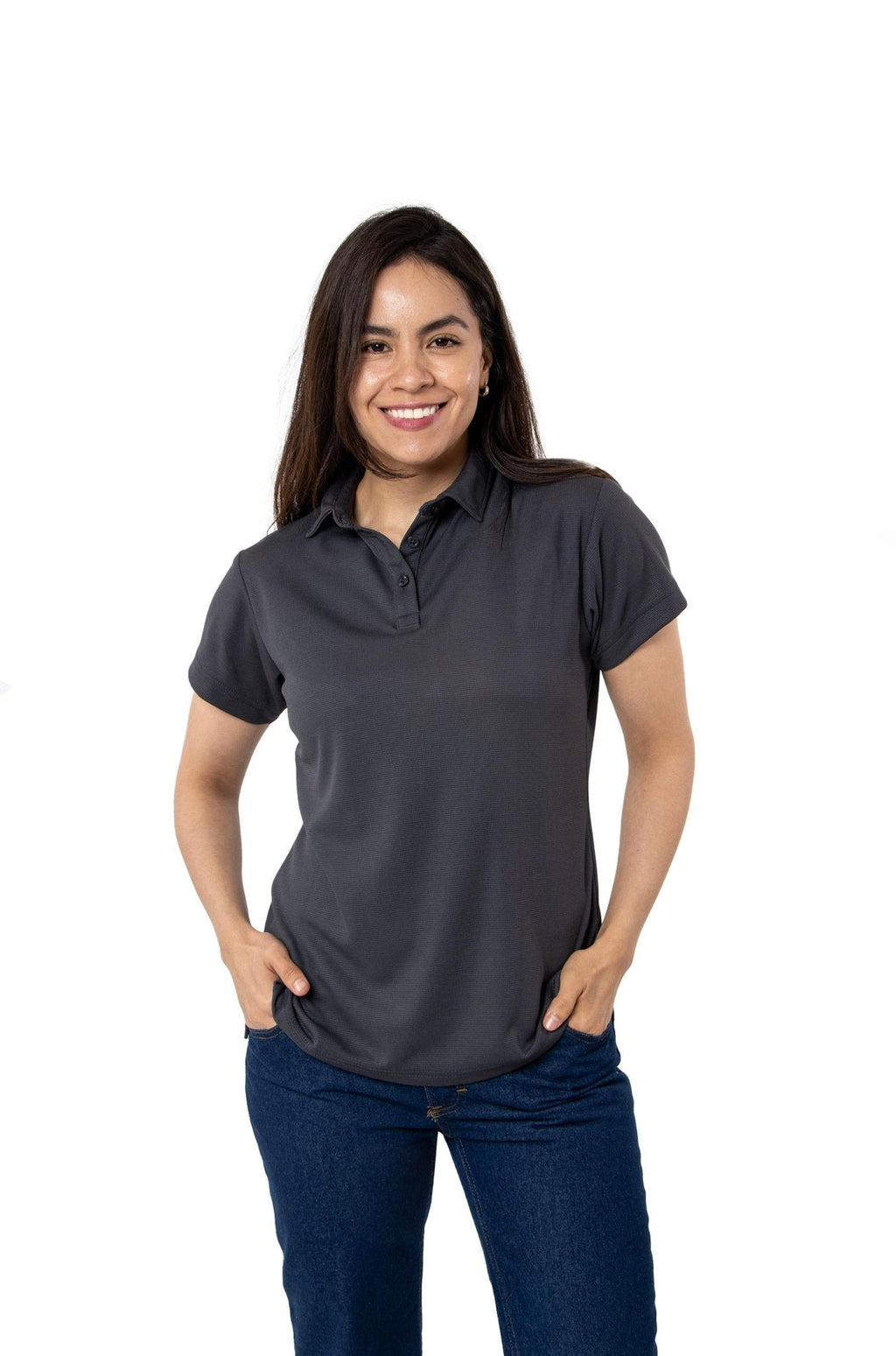PLAYERA TIPO POLO DRY FIT PAMPLONA MUJER SUSTENTABLE #Color_Gris