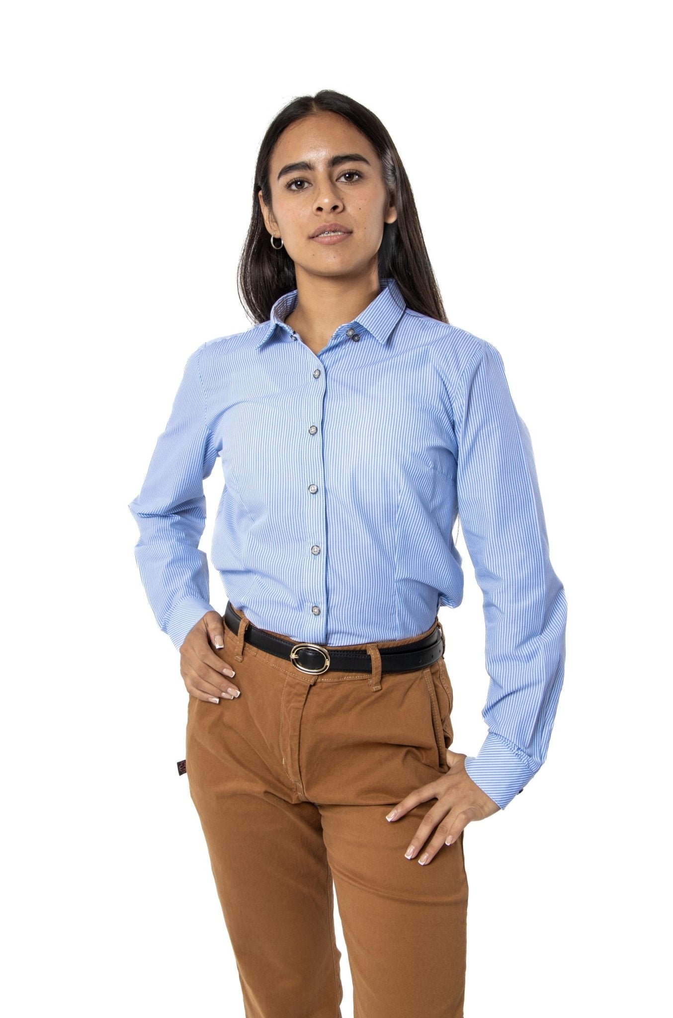 CAMISA FORMAL SLIM FIT MANGA LARGA MÚNICH MUJER #Color_Blanco / Azul