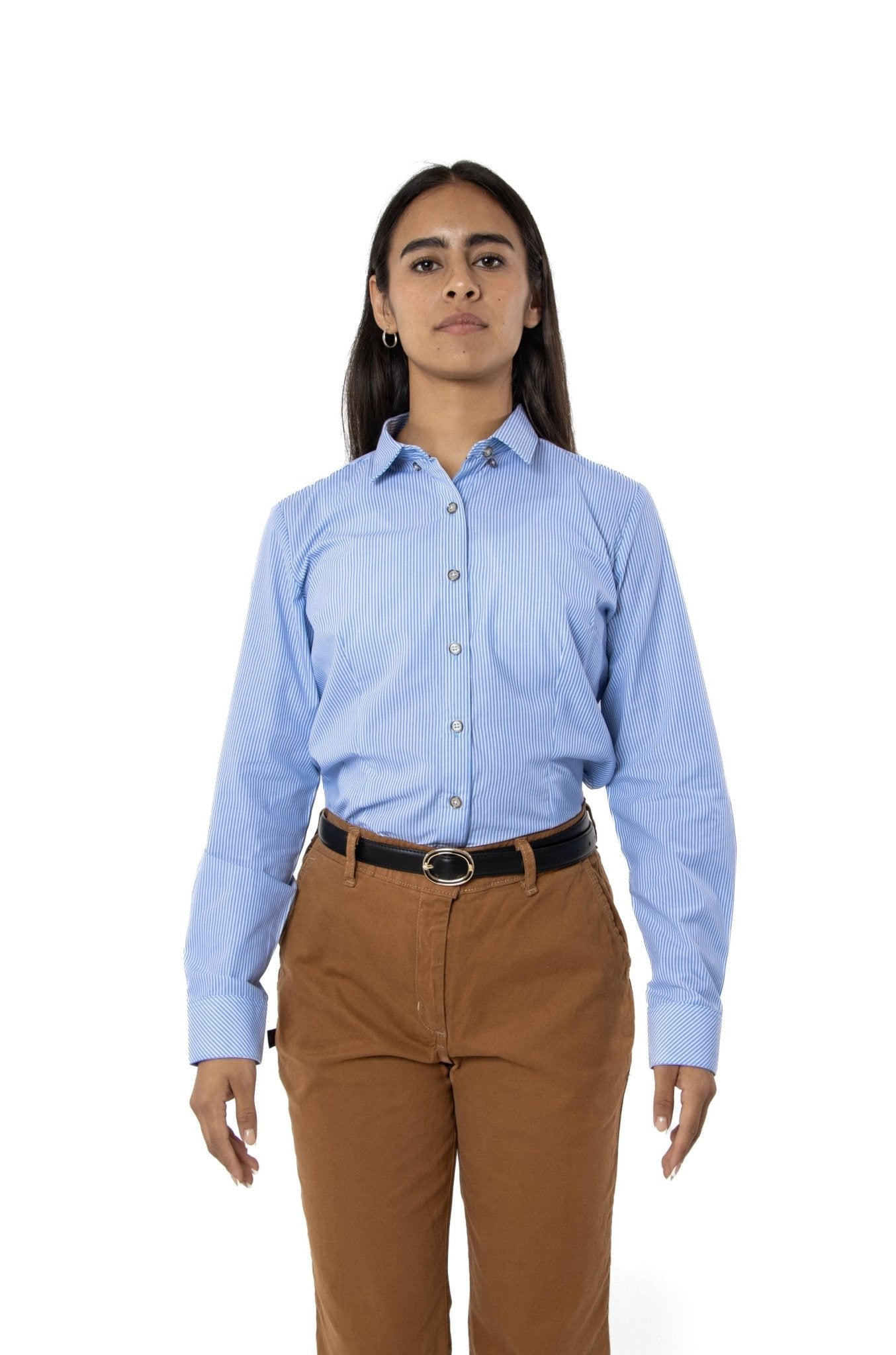 CAMISA FORMAL SLIM FIT MANGA LARGA MÚNICH MUJER #Color_Blanco / Azul