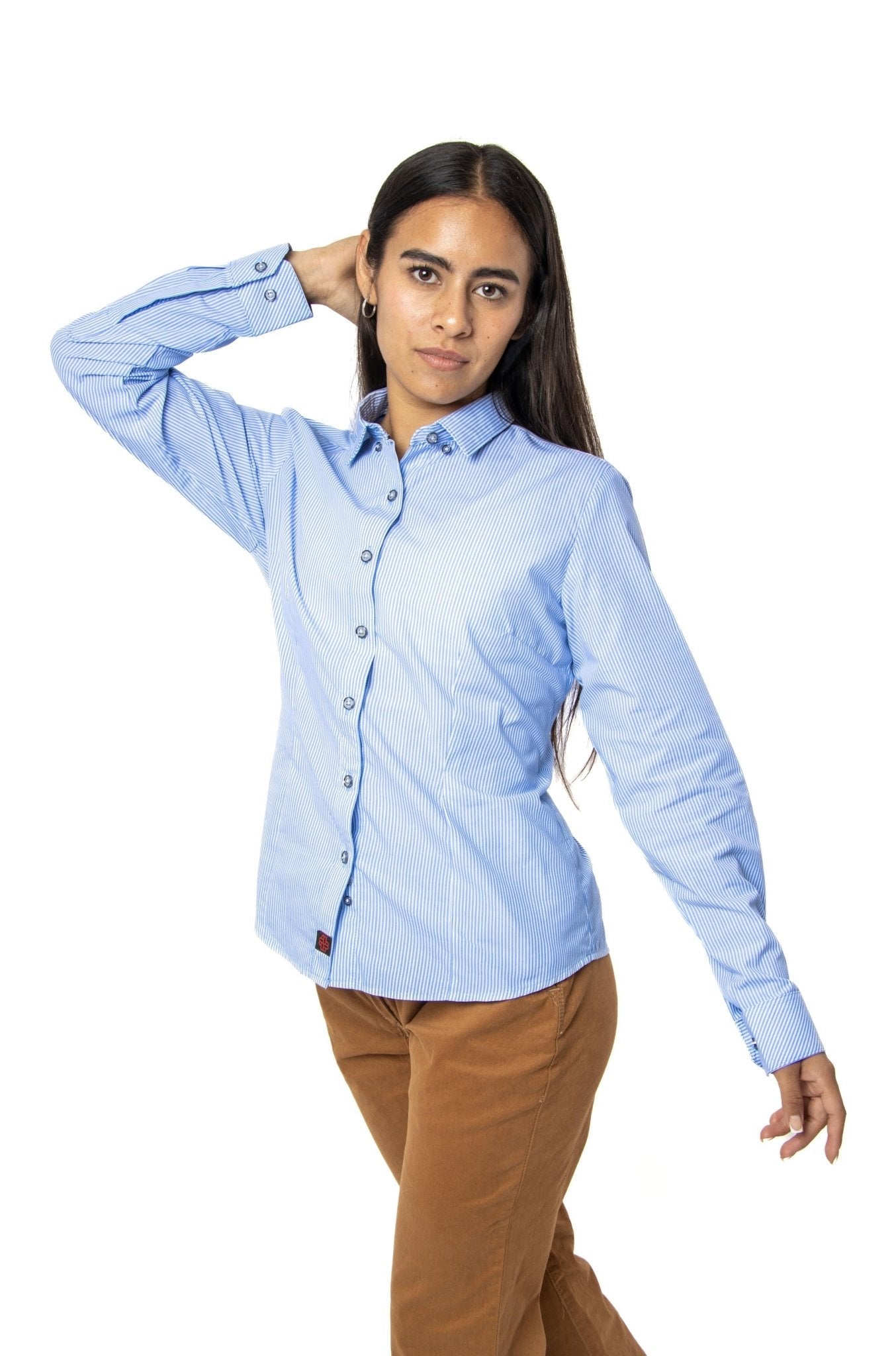CAMISA FORMAL SLIM FIT MANGA LARGA MÚNICH MUJER #Color_Blanco / Azul