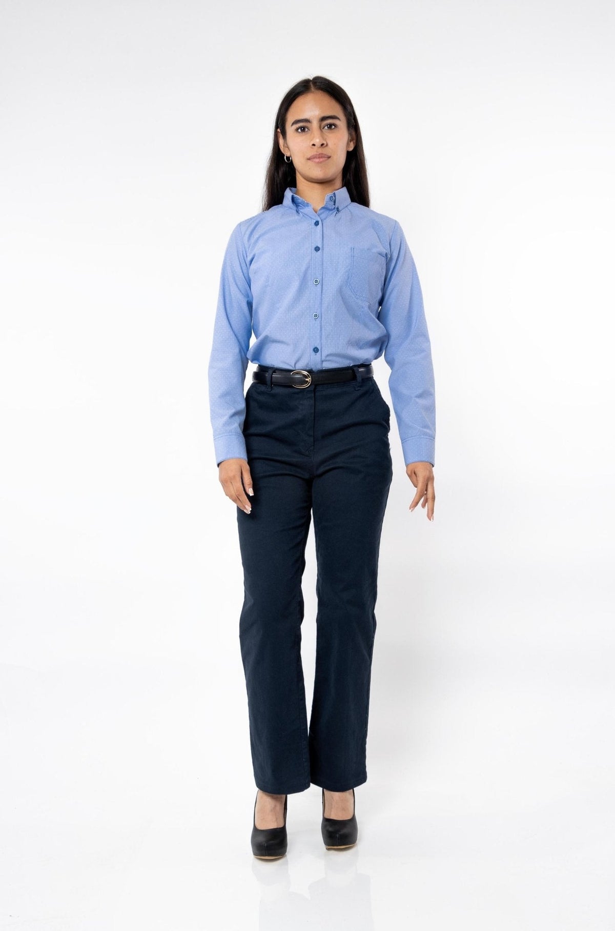 CAMISA FORMAL SLIM FIT MANGA LARGA GINEBRA MUJER #Color_ Blanco / Azul