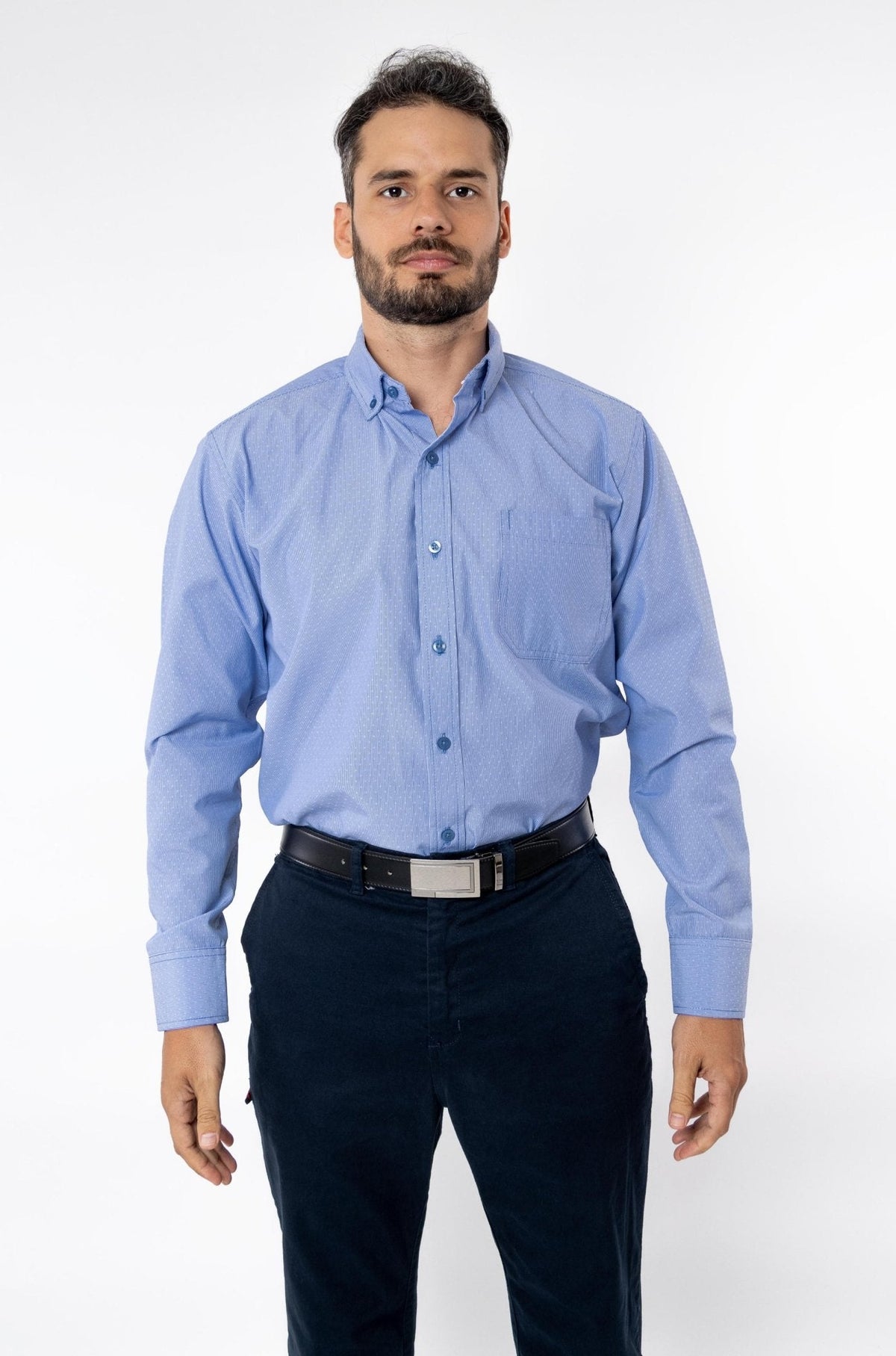 CAMISA FORMAL SLIM FIT MANGA LARGA GINEBRA HOMBRE #Color_Blanco / Azul