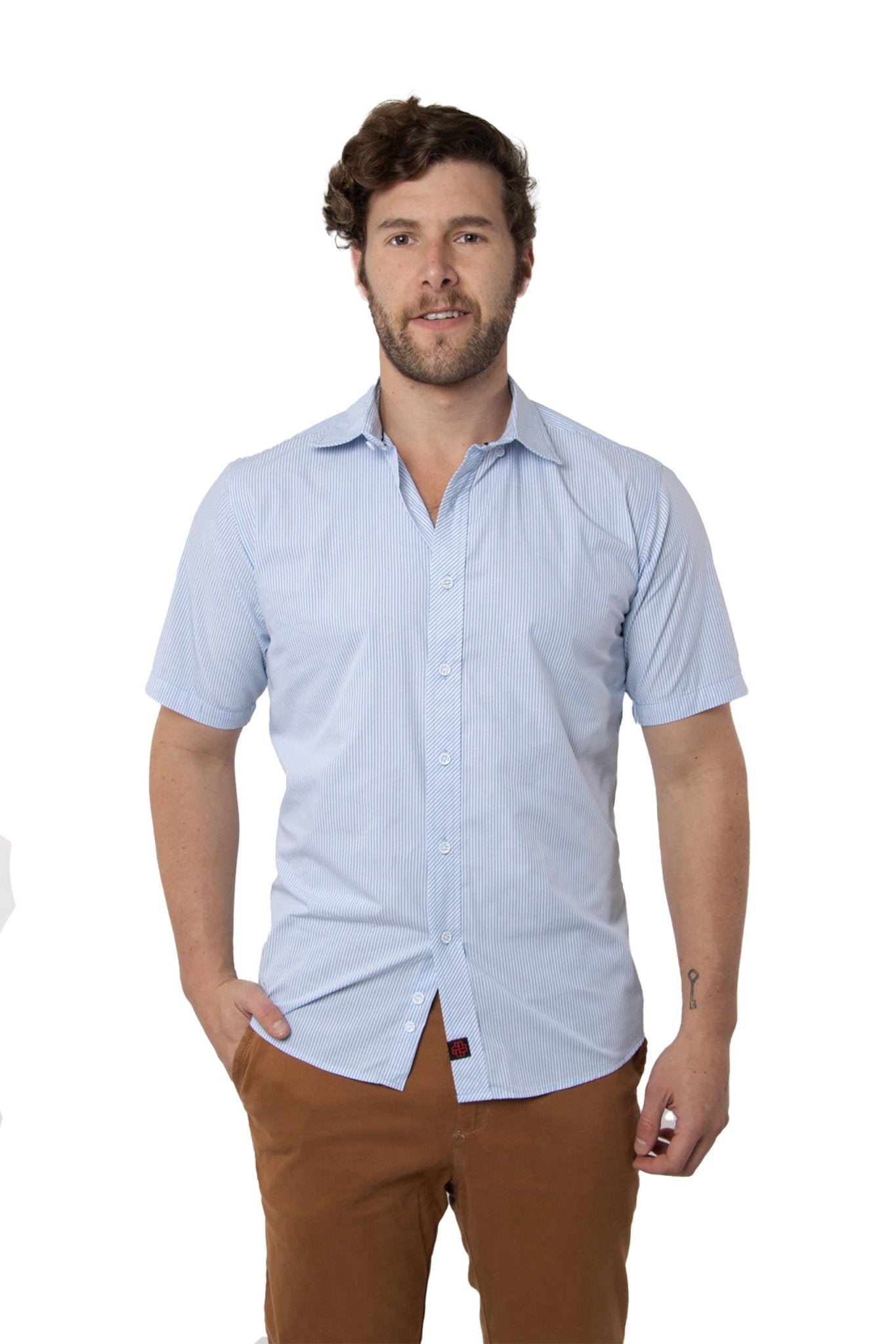 CAMISA FORMAL SLIM FIT MANGA CORTA MÚNICH HOMBRE #Color_Blanco / Azul