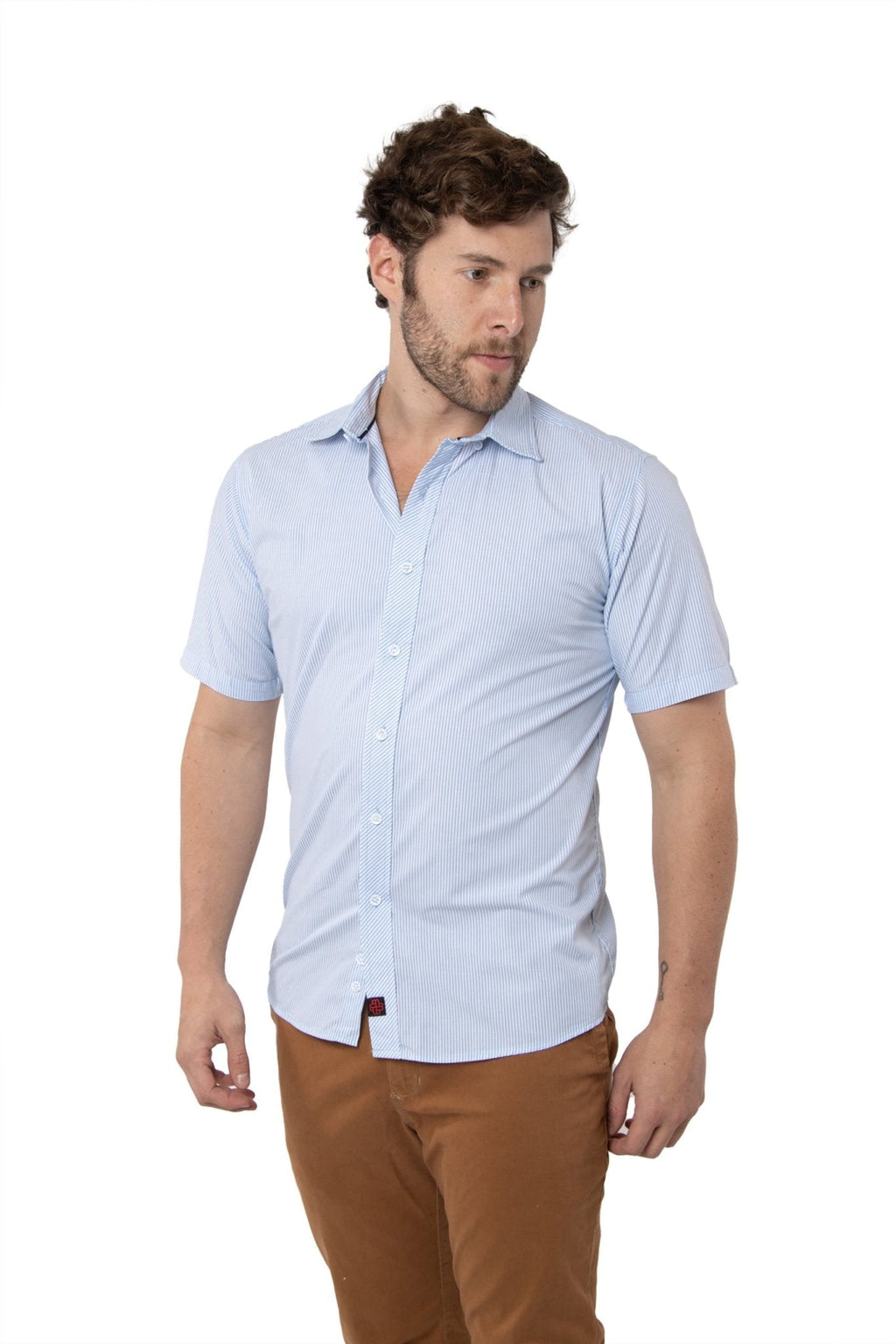 CAMISA FORMAL SLIM FIT MANGA CORTA MÚNICH HOMBRE #Color_Blanco / Azul