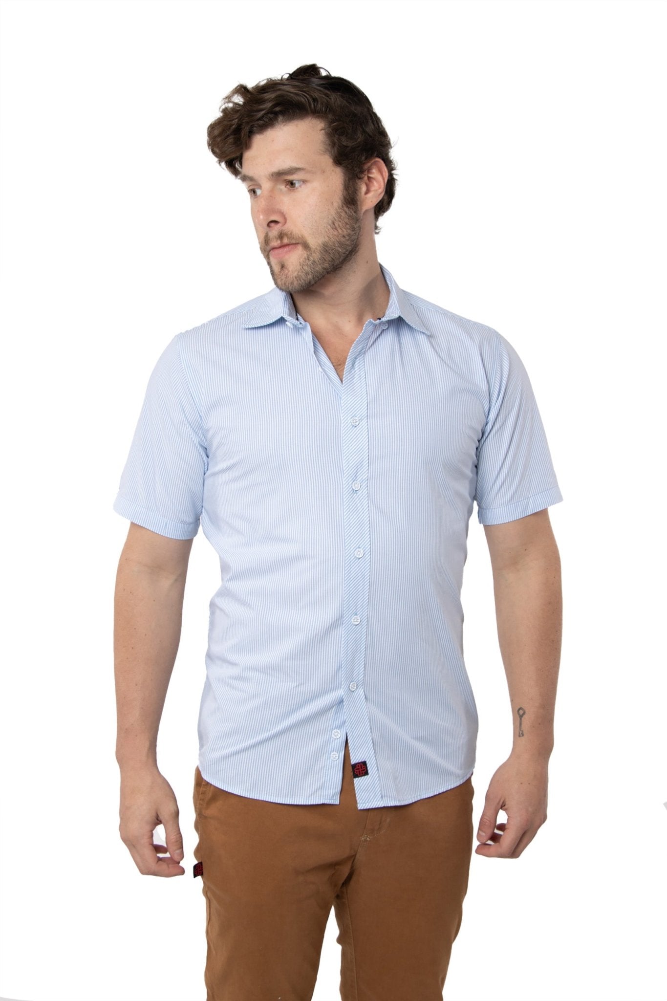 CAMISA FORMAL SLIM FIT MANGA CORTA MÚNICH HOMBRE #Color_Blanco / Azul