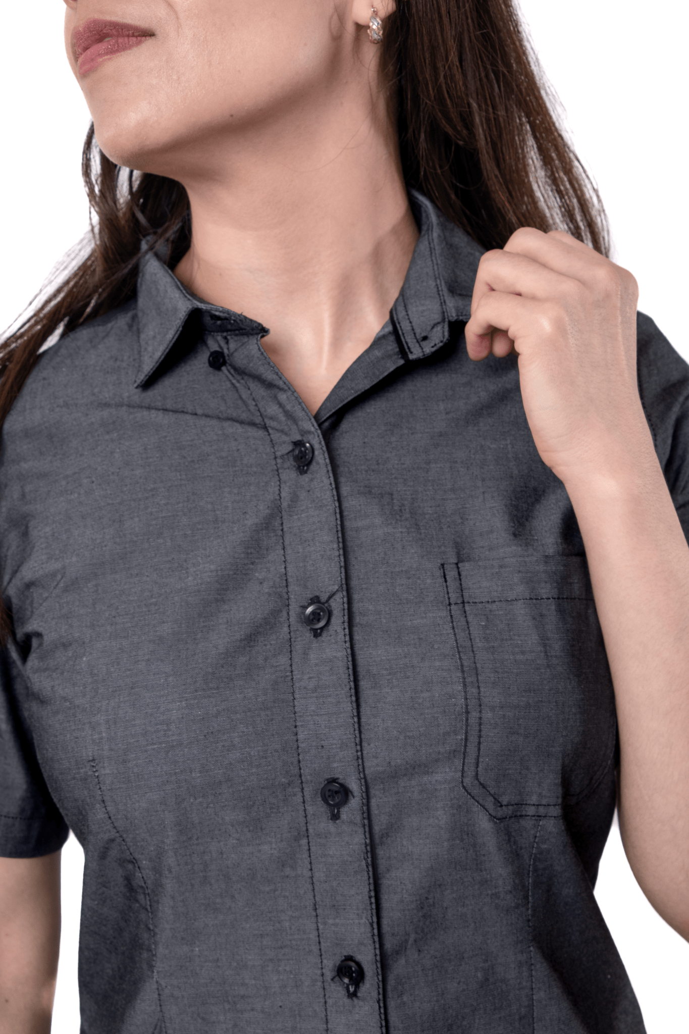 CAMISA CASUAL SLIM FIT MANGA CORTA HAMBURGO MUJER #Color_Gris