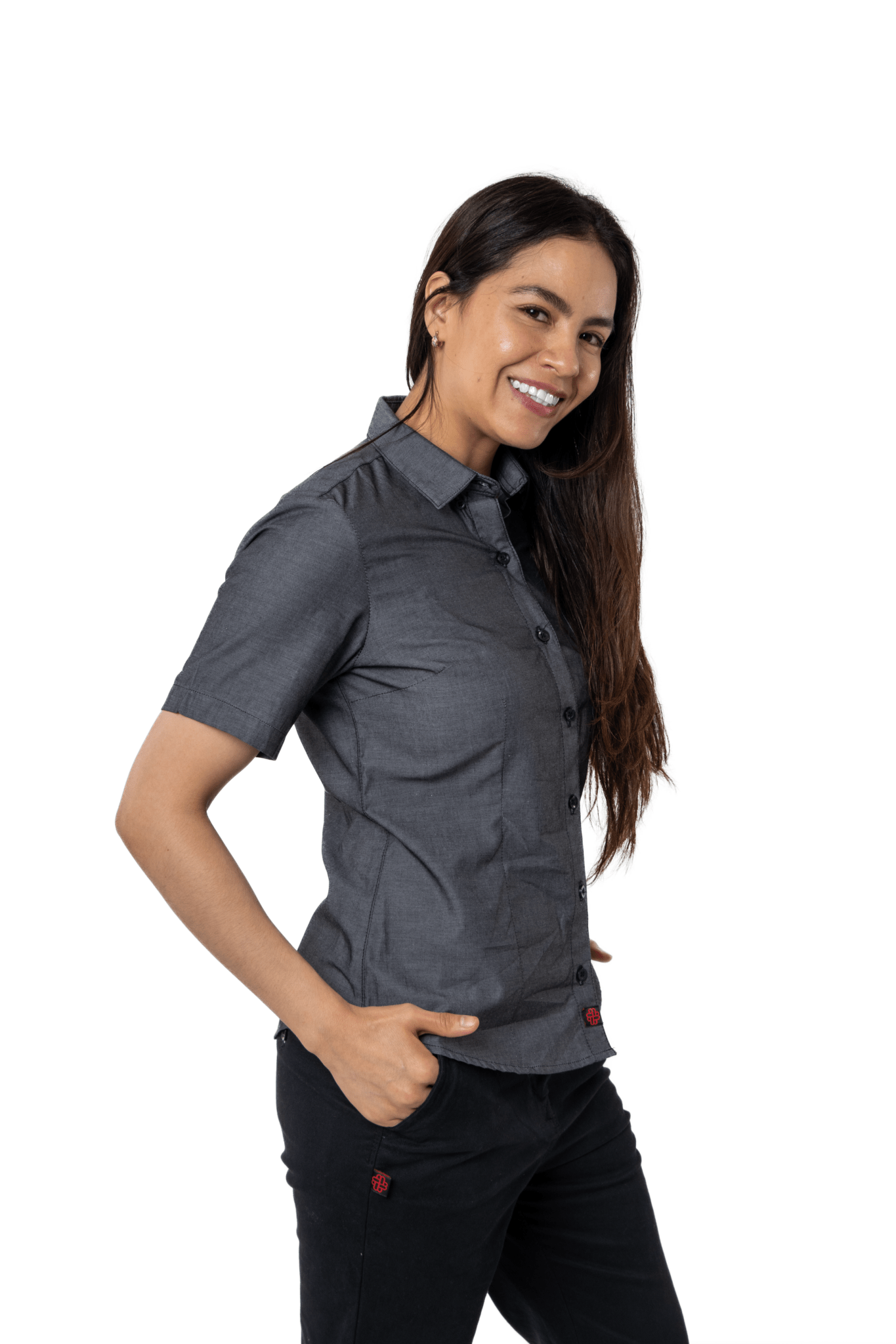 CAMISA CASUAL SLIM FIT MANGA CORTA HAMBURGO MUJER #Color_Gris