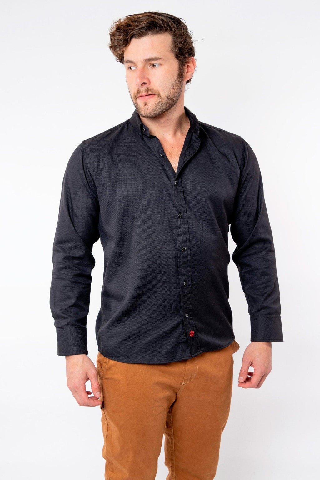 CAMISA FORMAL SLIM FIT MANGA LARGA DERBY HOMBRE #Color_Negro