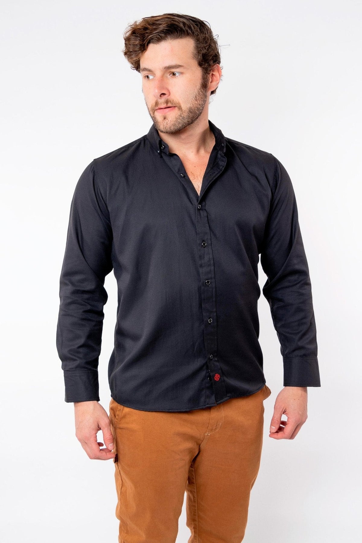 CAMISA FORMAL SLIM FIT MANGA LARGA DERBY HOMBRE #Color_Negro