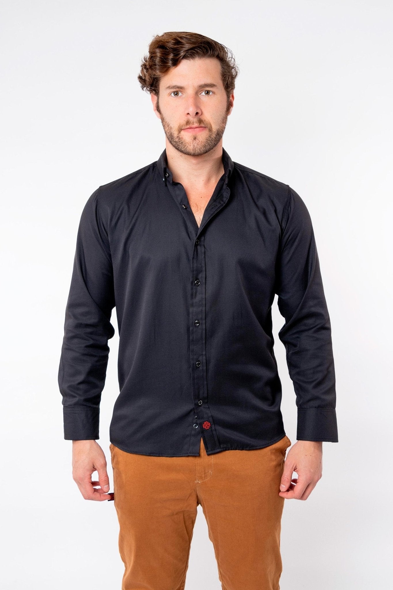 CAMISA FORMAL SLIM FIT MANGA LARGA DERBY HOMBRE #Color_Negro