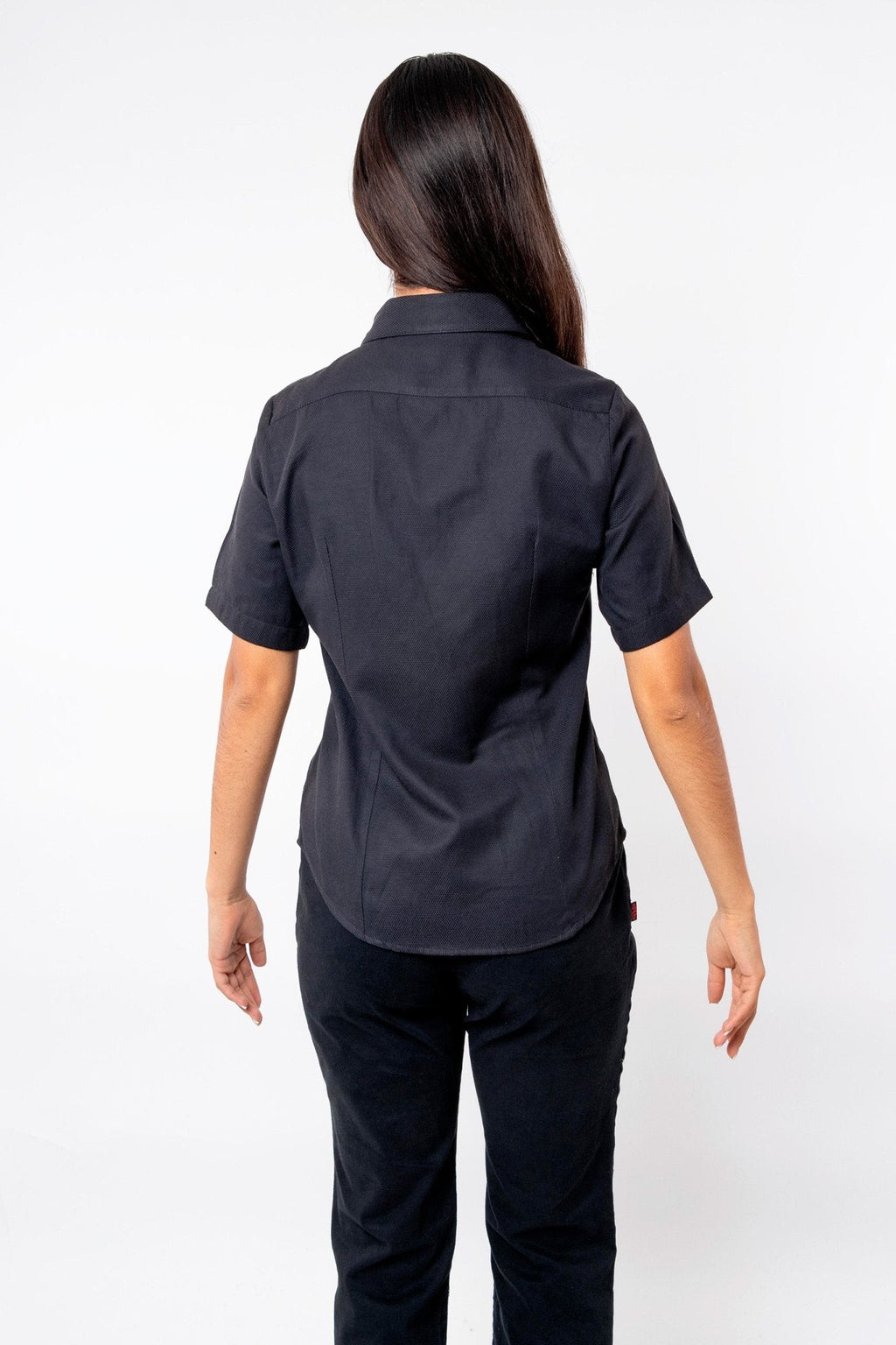 CAMISA SLIM FIT MANGA CORTA DERBY MUJER #Color_Negro