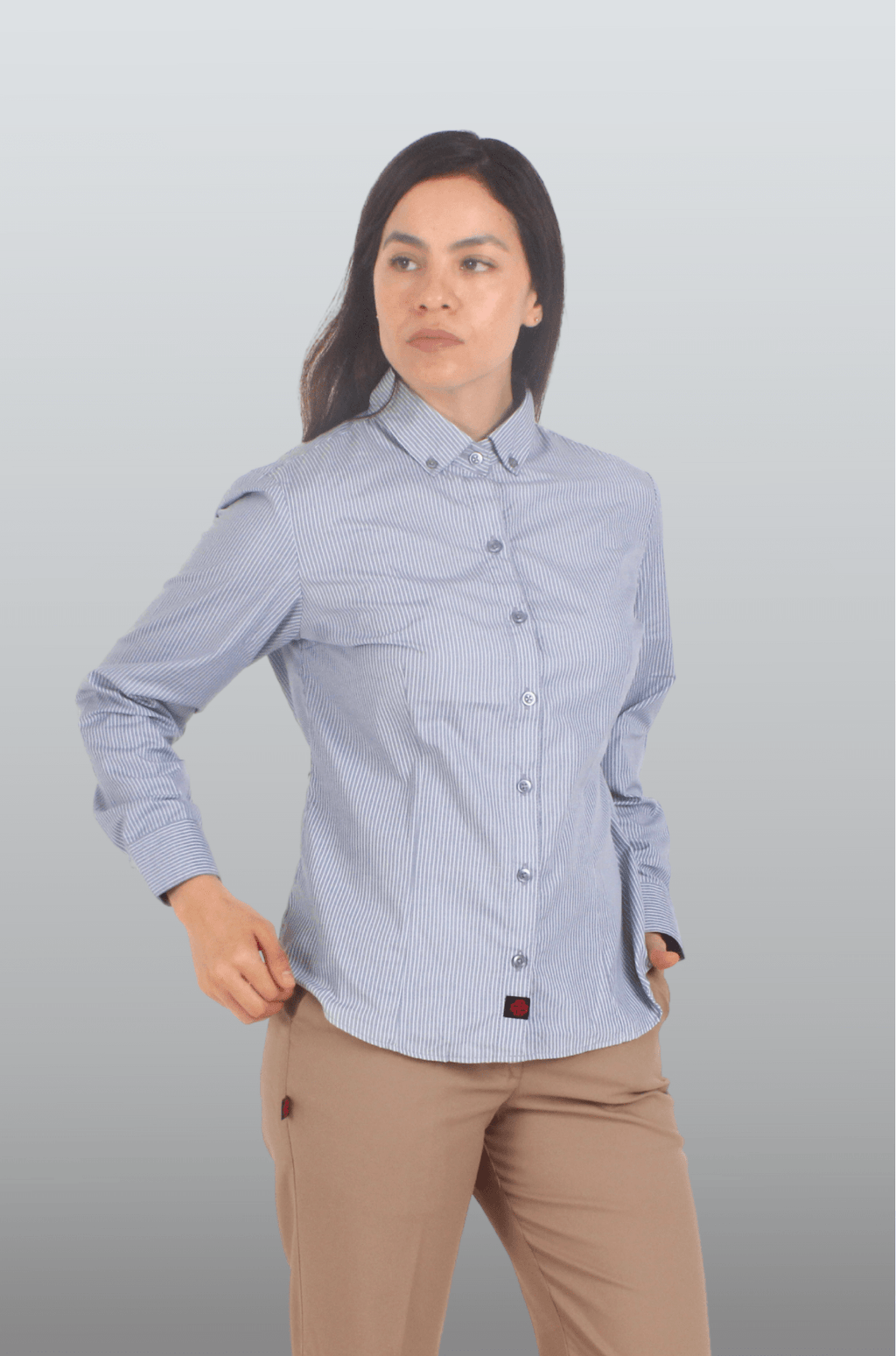 CAMISA DE RAYAS FORMAL MANGA LARGA PORTO MUJER #Color_Gris
