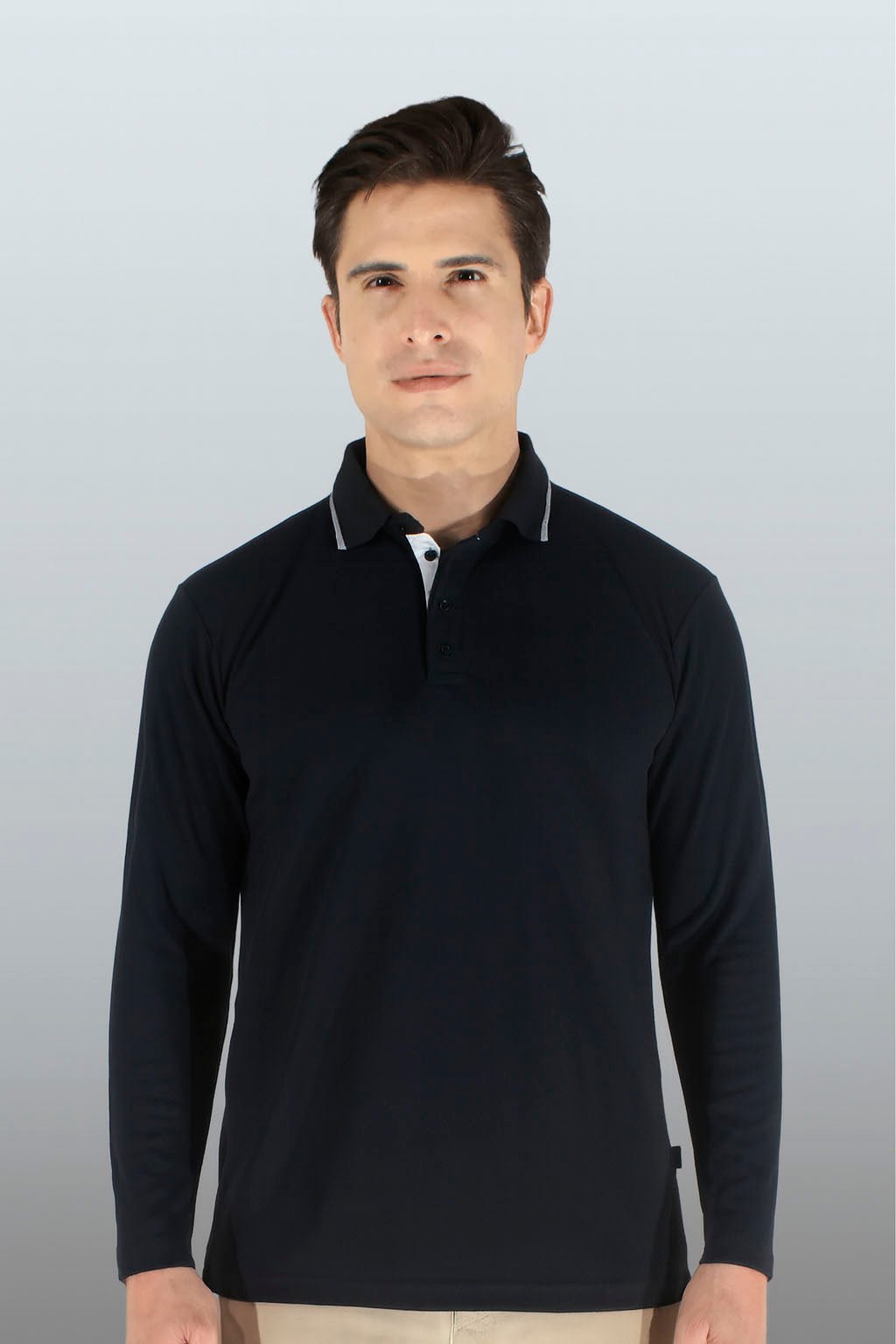 PLAYERA POLO DRY FIT ÁMSTERDAM MANGA LARGA HOMBRE #Color_Negro