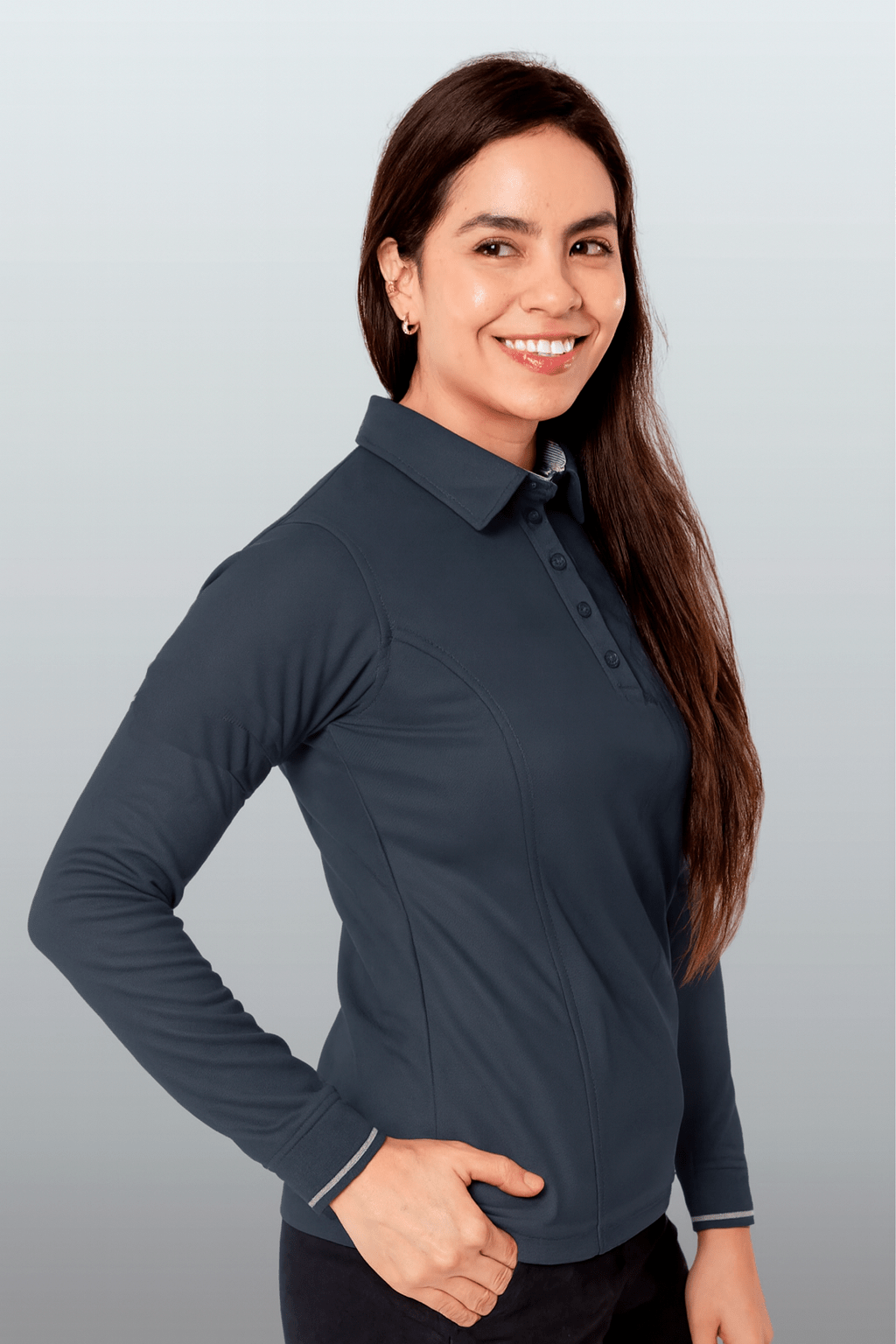 PLAYERA POLO HILO DE PET MANGA LARGA BILBAO MUJER #Color_Gris