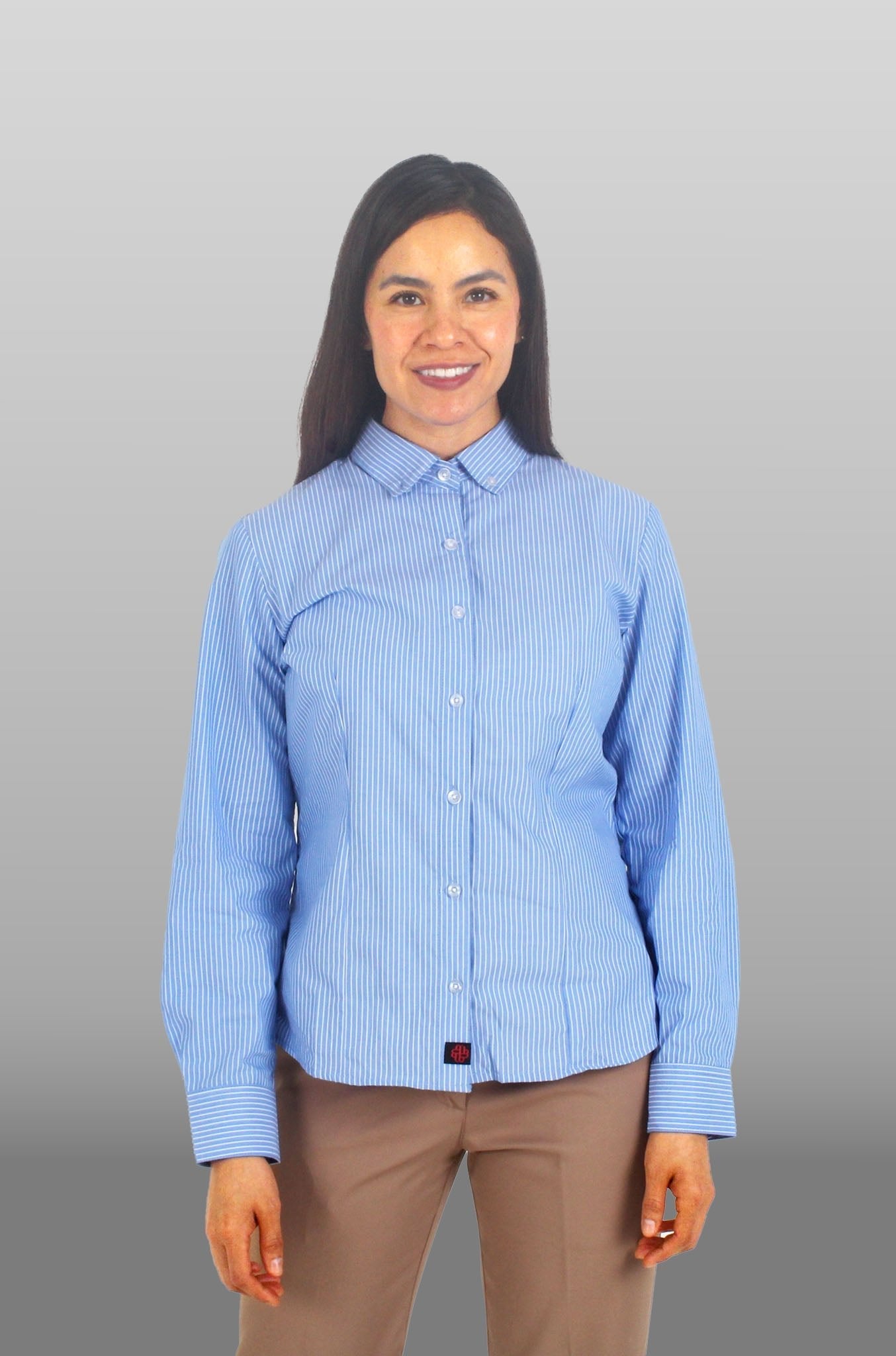 CAMISA DE RAYAS FORMAL MANGA LARGA PORTO MUJER #Color_Azul