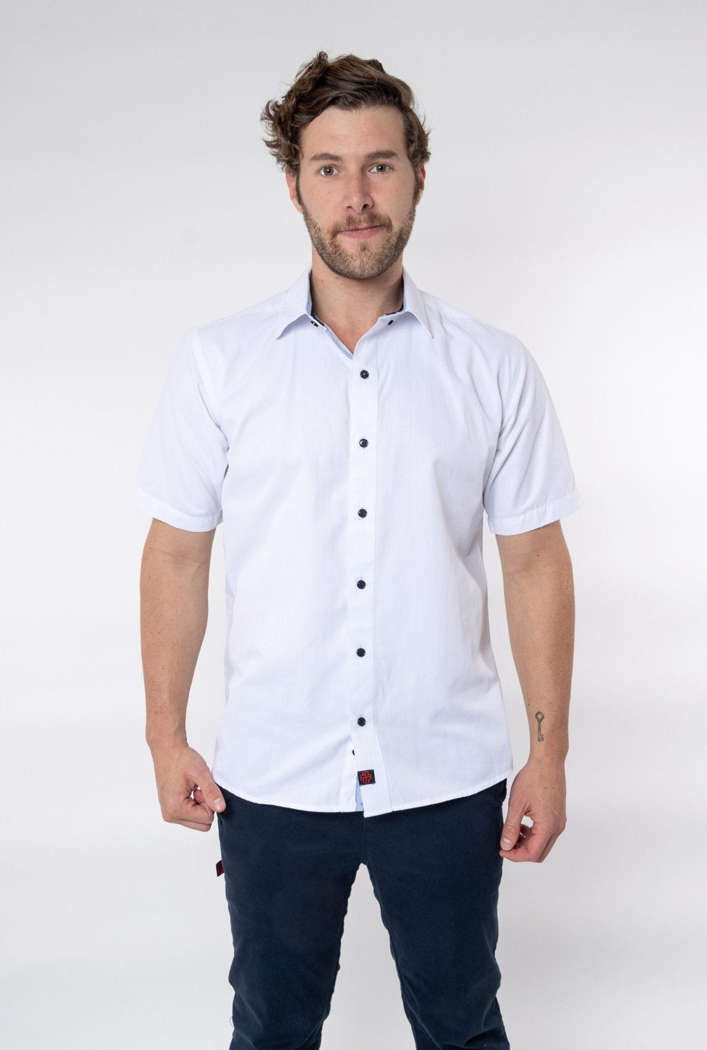 CAMISA FORMAL SLIM FIT MANGA CORTA BIRMINGHAM HOMBRE #Color_Blanco