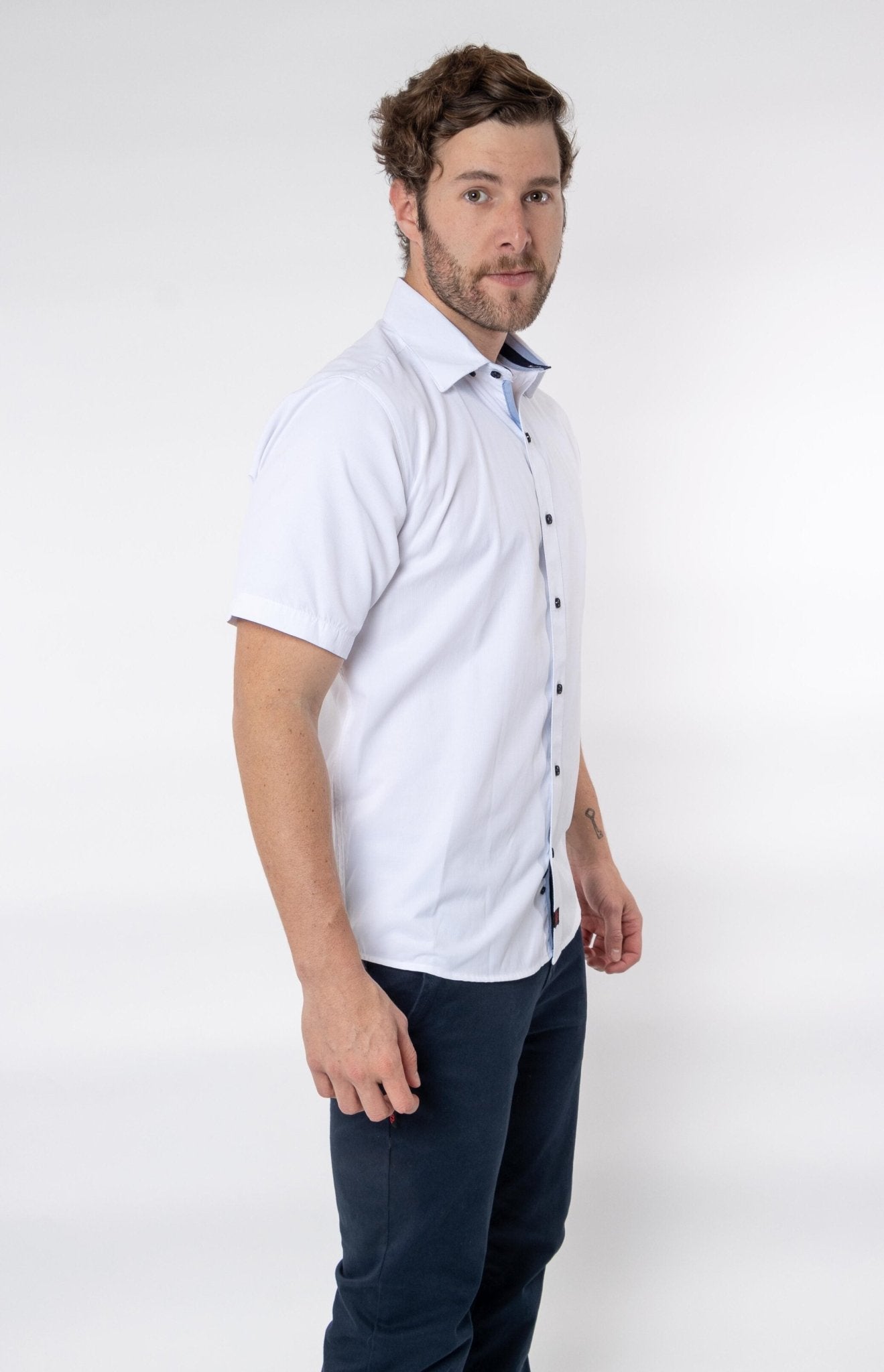 CAMISA FORMAL SLIM FIT MANGA CORTA BIRMINGHAM HOMBRE #Color_Blanco
