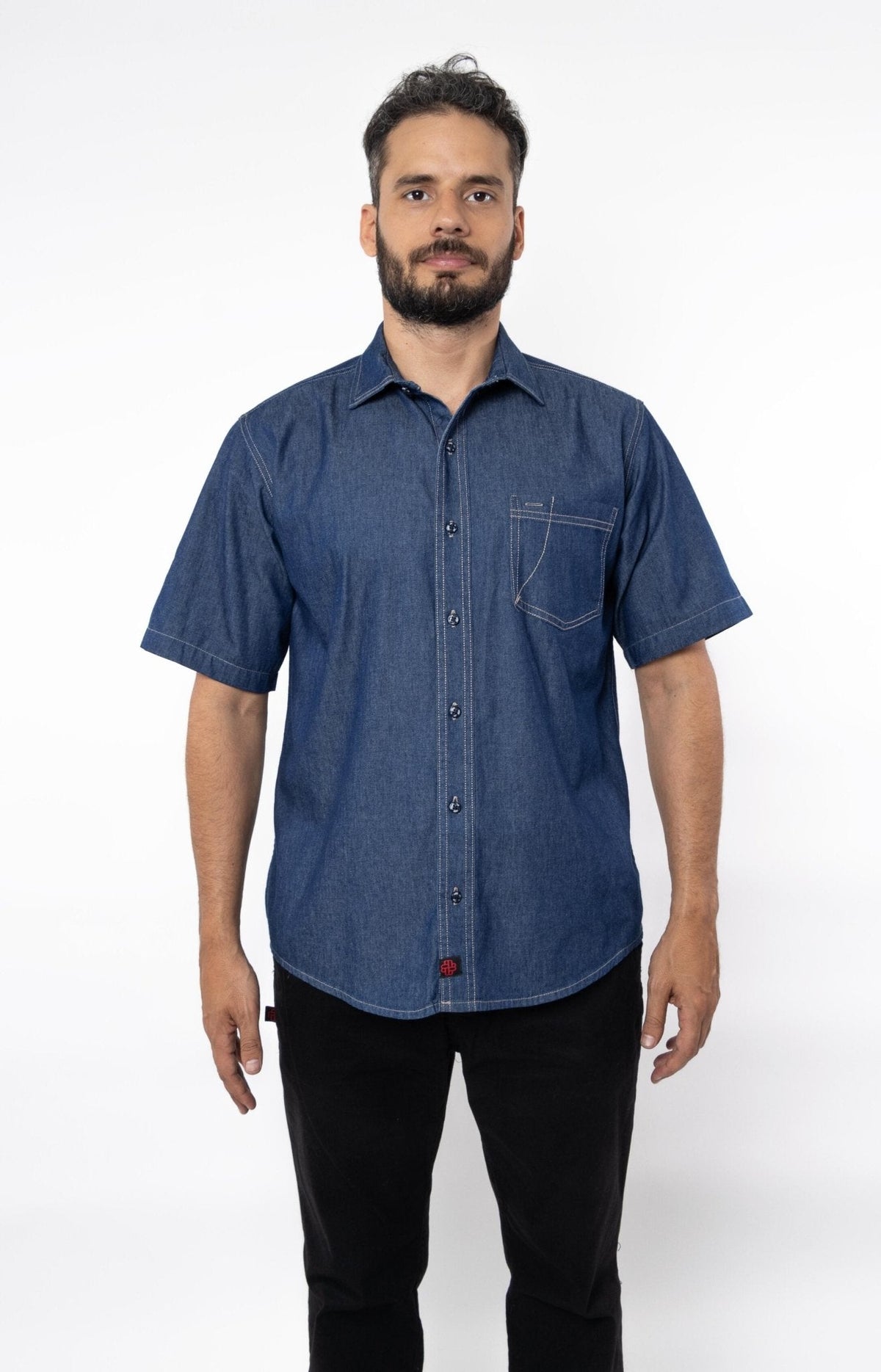 CAMISA FORMAL SLIM FIT MANGA CORTA MONTANA HOMBRE #Color_Azul Mezclilla