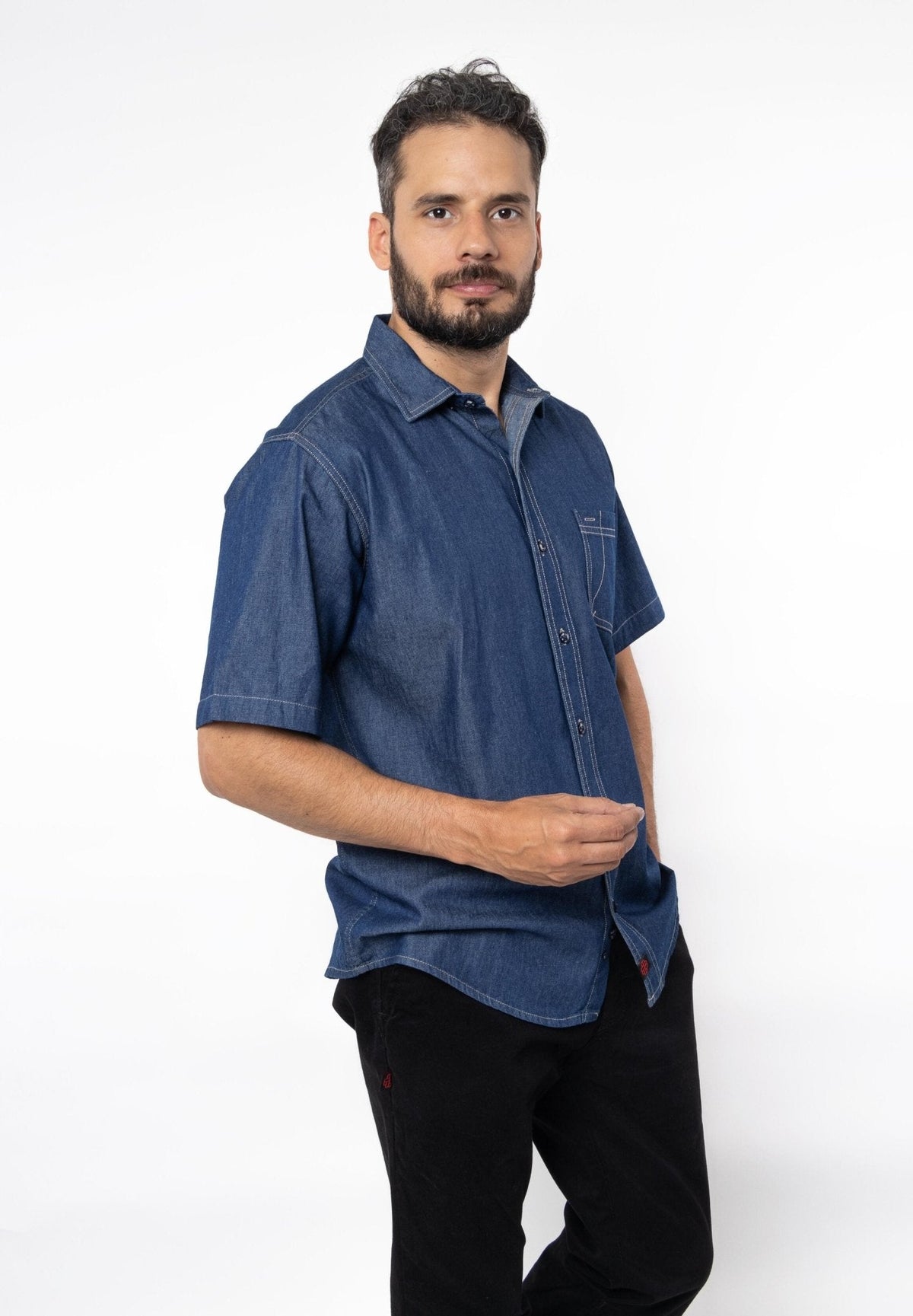 CAMISA FORMAL SLIM FIT MANGA CORTA MONTANA HOMBRE #Color_Azul Mezclilla