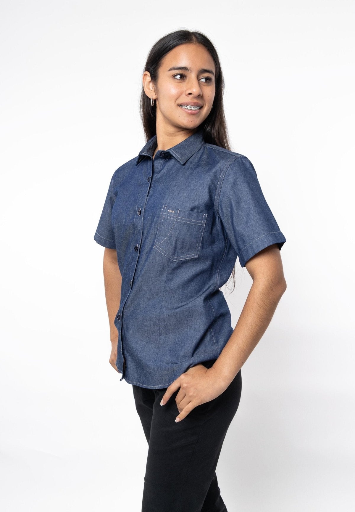 CAMISA FORMAL SLIM FIT MANGA CORTA MONTANA MUJER #Color_Azul Mezclilla