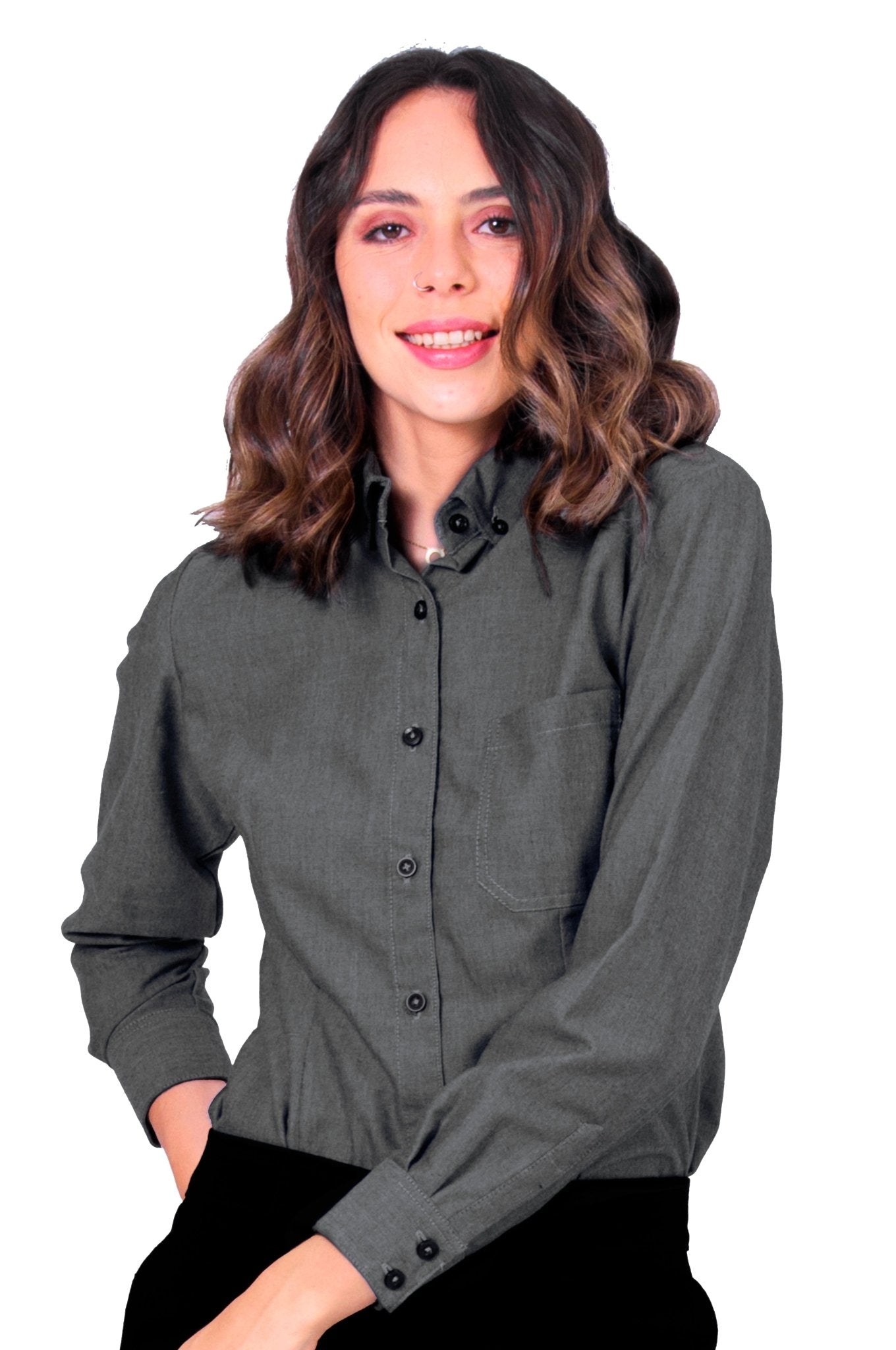 BLUSA FORMAL MANGA LARGA MONTENEGRO #Color_Gris