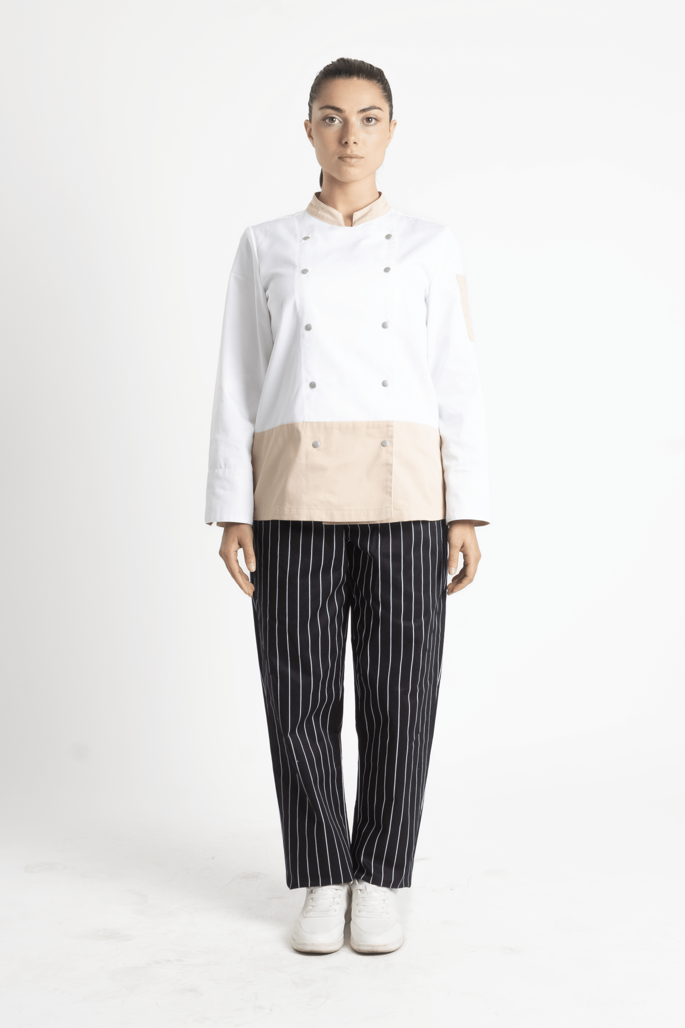 FILIPINA DE CHEF DAMA LONDRES MANGA 3/4 #Color_Blanco / Durazno
 