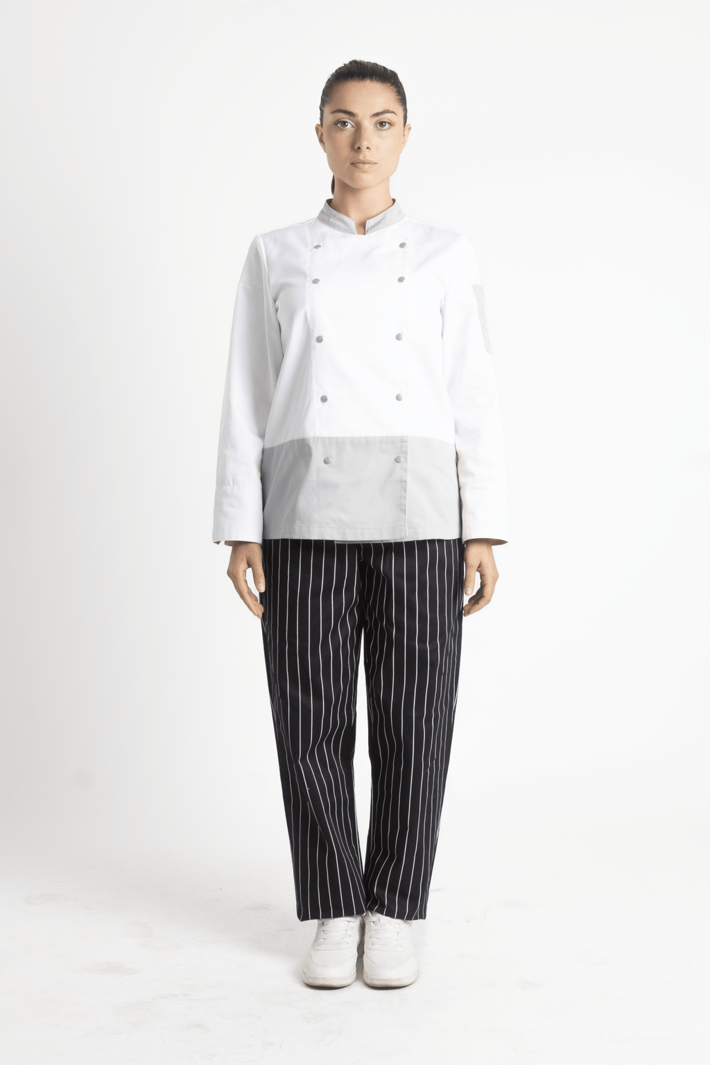 FILIPINA DE CHEF DAMA LONDRES MANGA 3/4 #Color_Blanco - Gris
