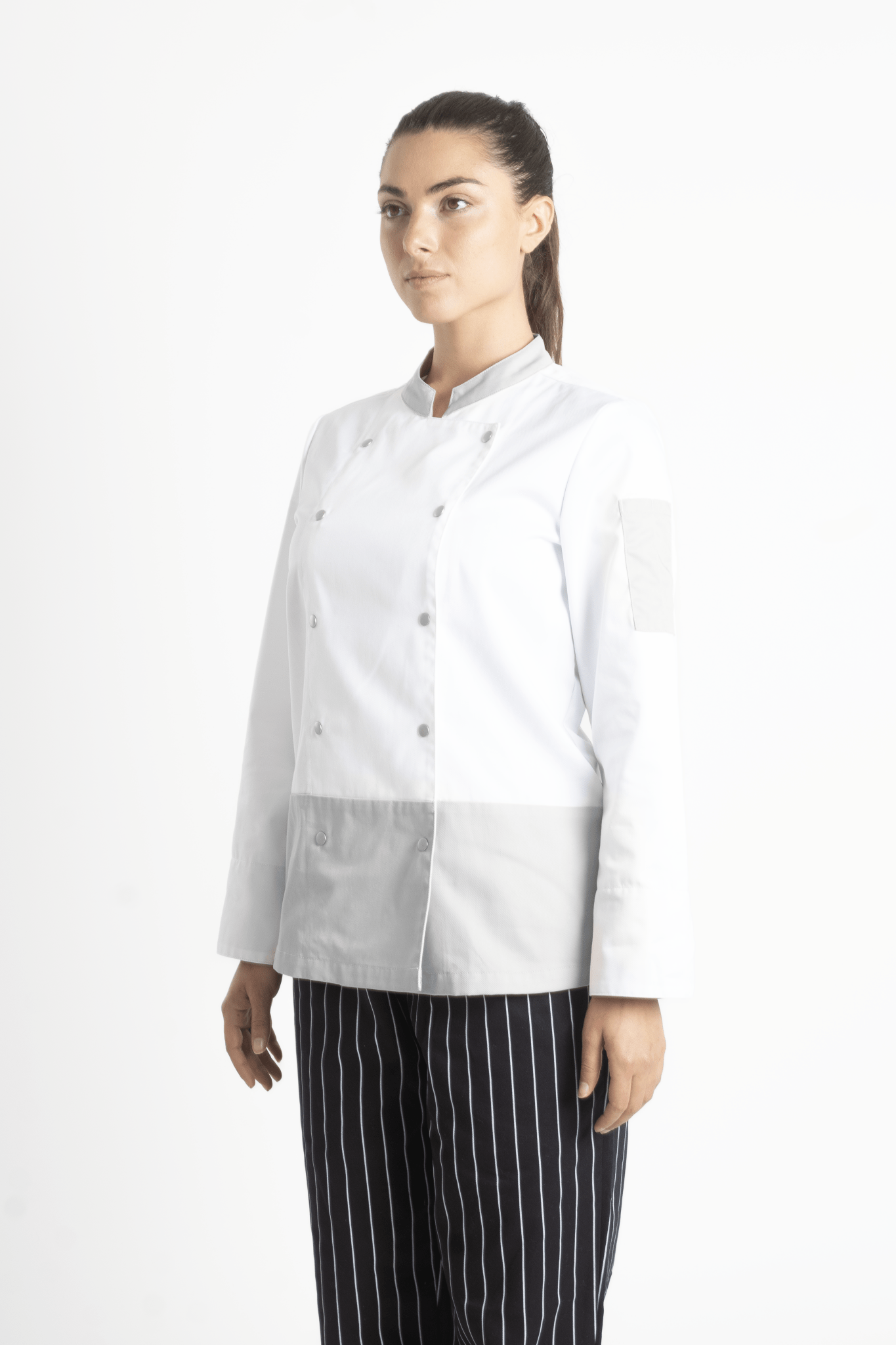 FILIPINA DE CHEF DAMA LONDRES MANGA 3/4 #Color_Blanco - Gris
