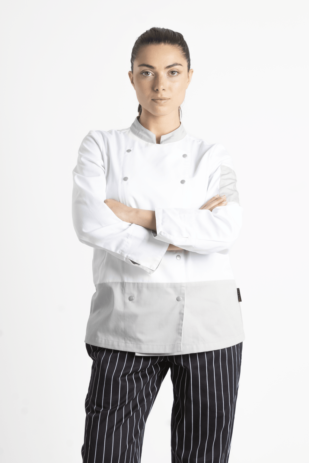 FILIPINA DE CHEF DAMA LONDRES MANGA 3/4 #Color_Blanco - Gris
