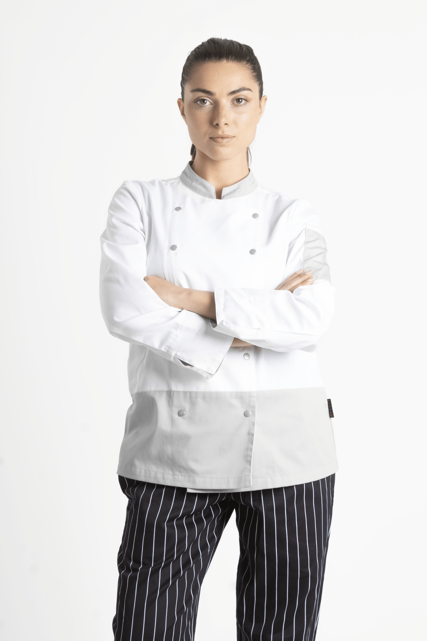 FILIPINA DE CHEF DAMA LONDRES MANGA 3/4 #Color_Blanco - Gris
