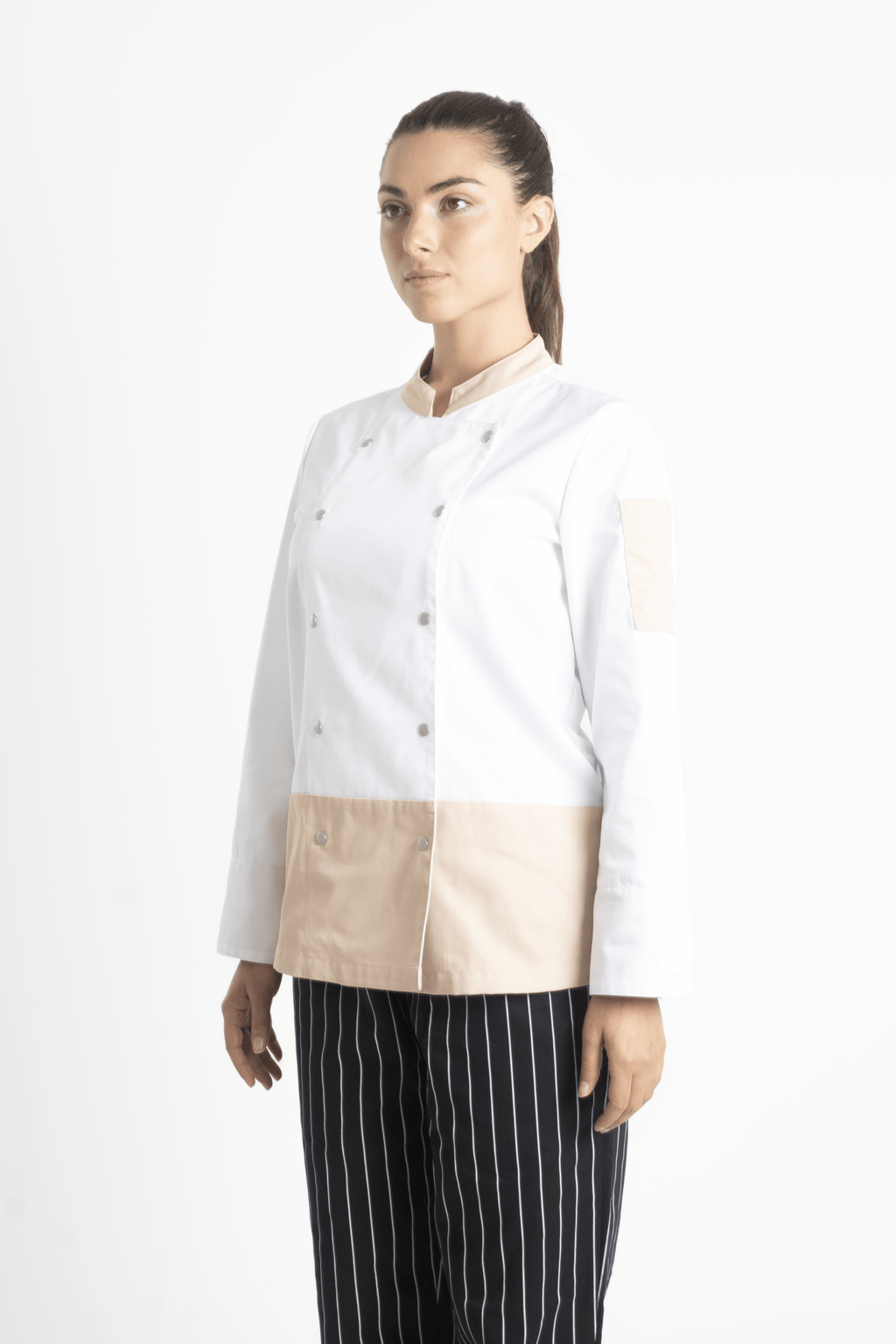 FILIPINA DE CHEF DAMA LONDRES MANGA 3/4 #Color_Blanco / Durazno
