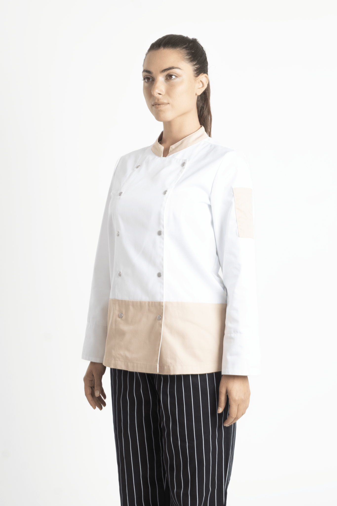 FILIPINA DE CHEF DAMA LONDRES MANGA 3/4 #Color_Blanco / Durazno
