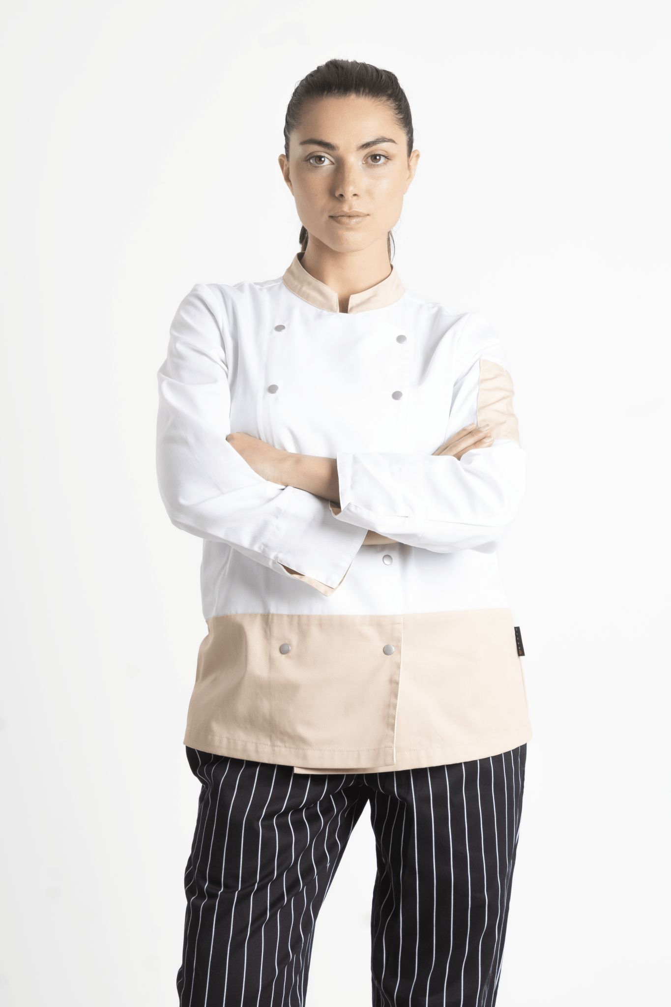 FILIPINA DE CHEF DAMA LONDRES MANGA 3/4 #Color_Blanco / Durazno
