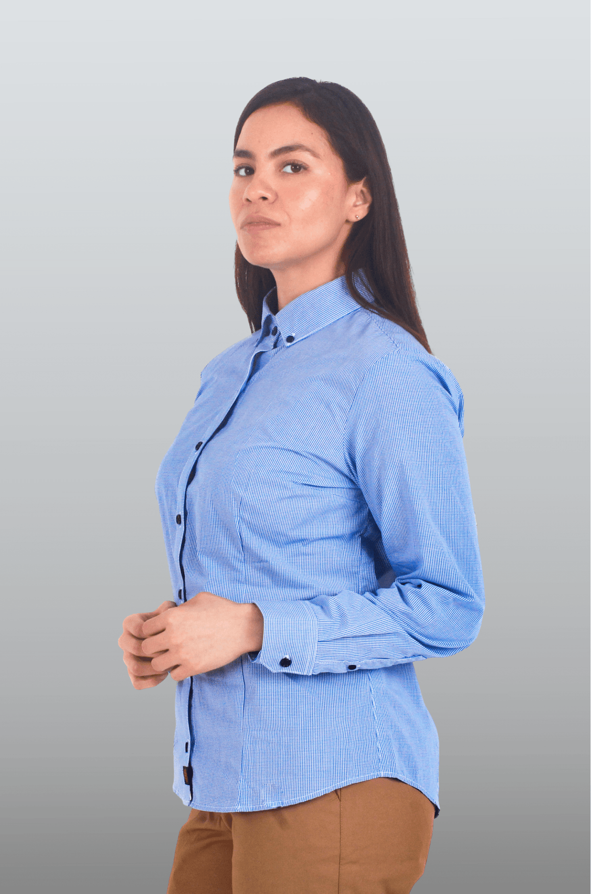 CAMISA EJECUTIVA DE CUADROS MUJER TURÍN #Color_Azul