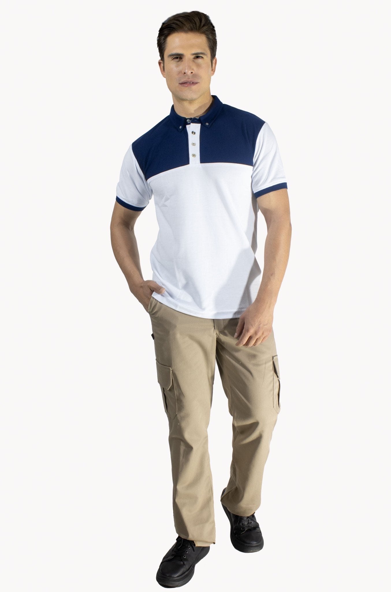 PLAYERA TIPO POLO LISBOA HOMBRE #Color_Blanco / Azul