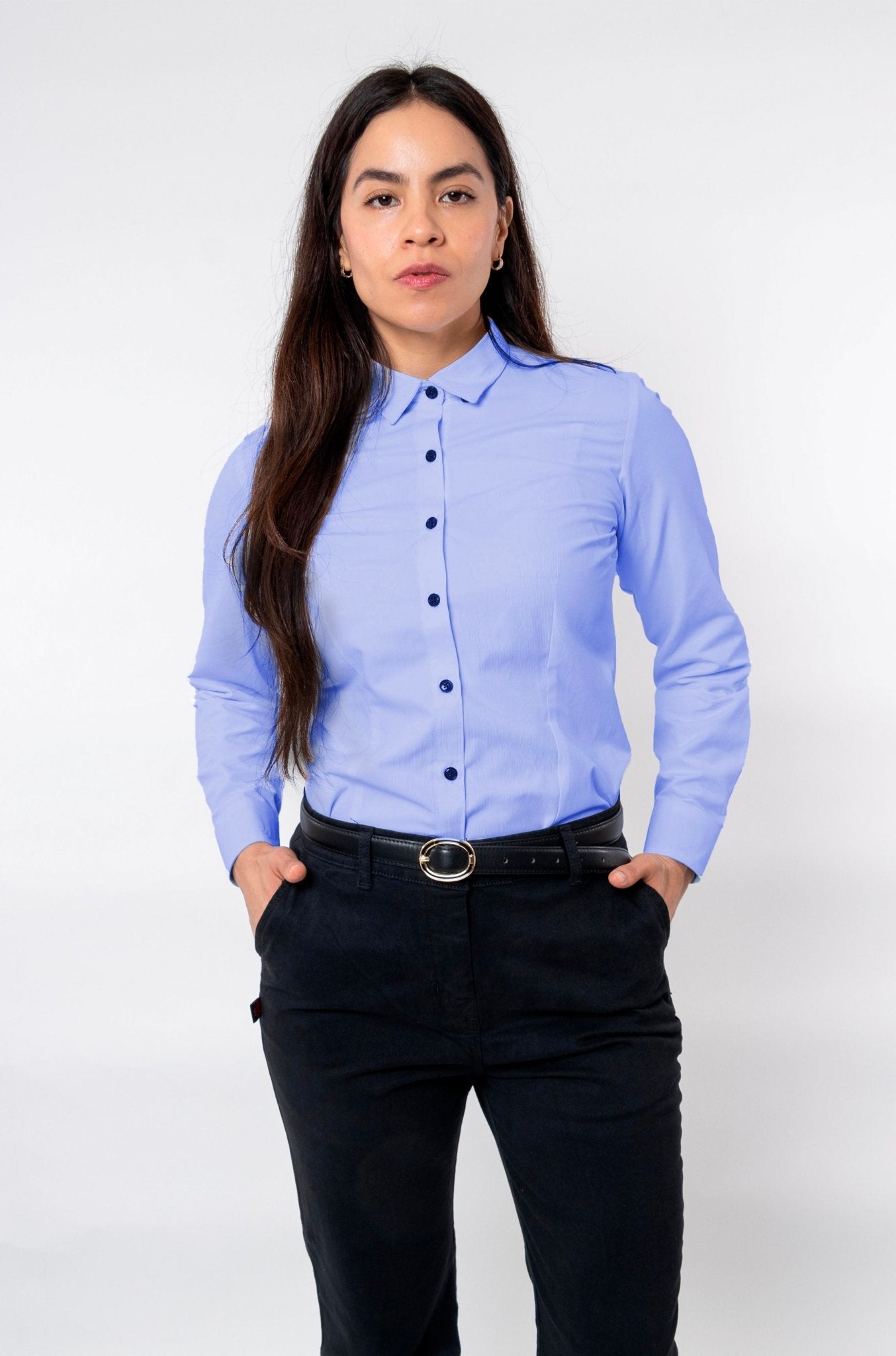 CAMISA FORMAL SLIM FIT MANGA LARGA BIRMINGHAM MUJER #Color_Azul Celeste