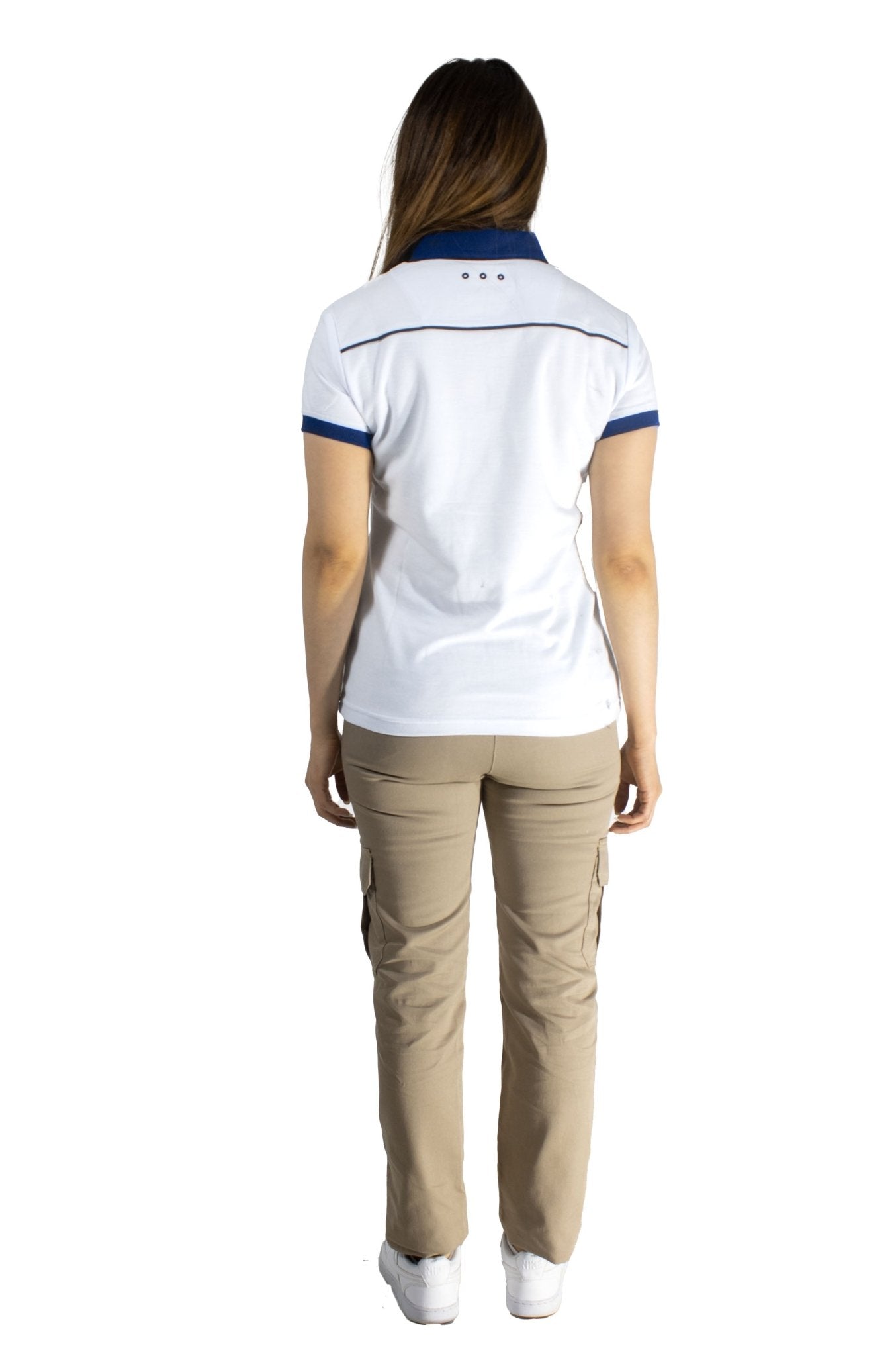 PLAYERA TIPO POLO LISBOA MUJER 
#Color_Blanco / Azul