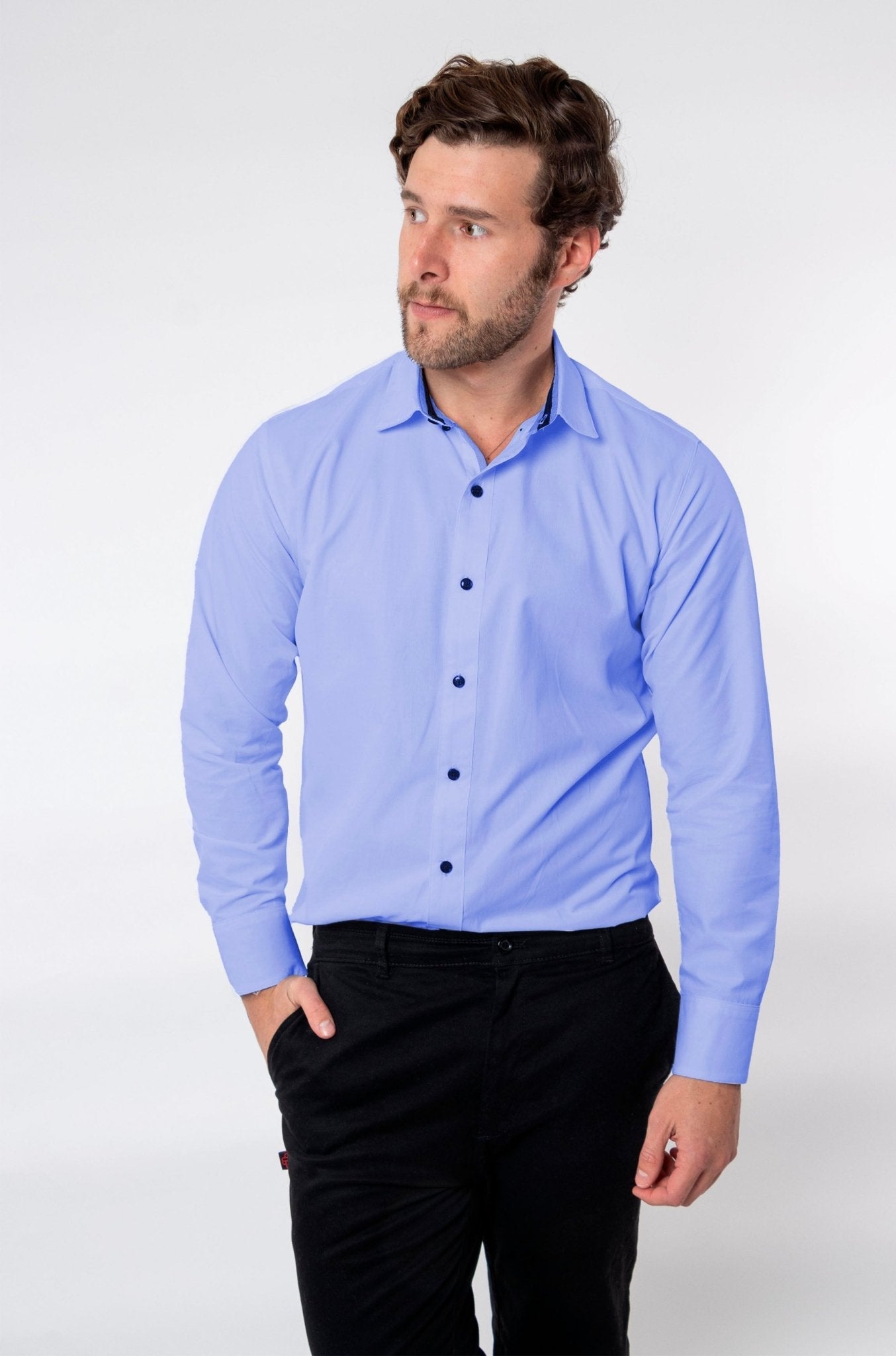 CAMISA FORMAL SLIM FIT MANGA LARGA BIRMINGHAM HOMBRE #Color_Azul Celeste