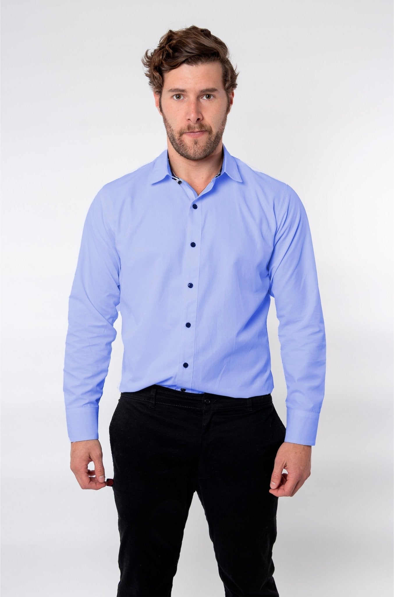 CAMISA FORMAL SLIM FIT MANGA LARGA BIRMINGHAM HOMBRE #Color_Azul Celeste