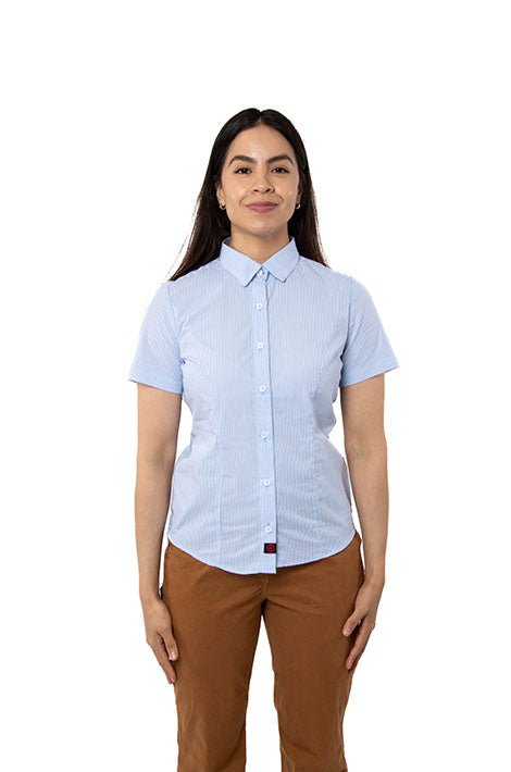 CAMISA SLIM FIT MANGA CORTA MÚNICH MUJER #Color_Blanco / Azul