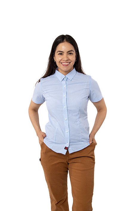CAMISA SLIM FIT MANGA CORTA MÚNICH MUJER #Color_Blanco / Azul
