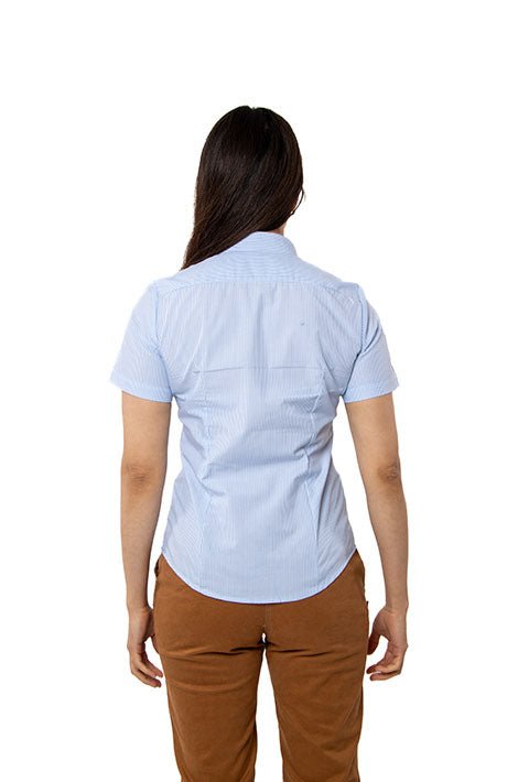 CAMISA SLIM FIT MANGA CORTA MÚNICH MUJER #Color_Blanco / Azul