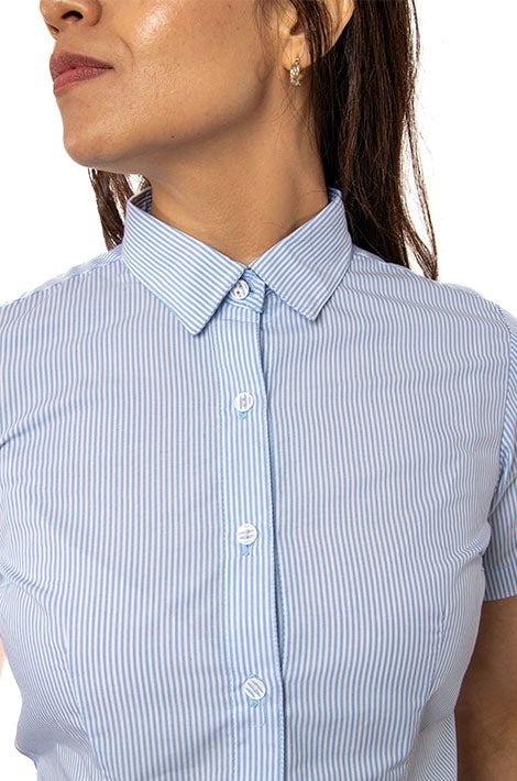 CAMISA SLIM FIT MANGA CORTA MÚNICH MUJER #Color_Blanco / Azul