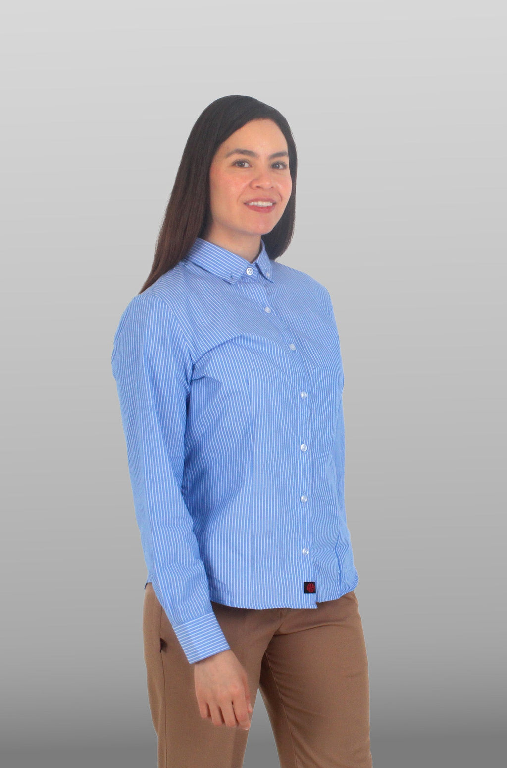 CAMISA DE RAYAS FORMAL MANGA LARGA PORTO MUJER #Color_Azul